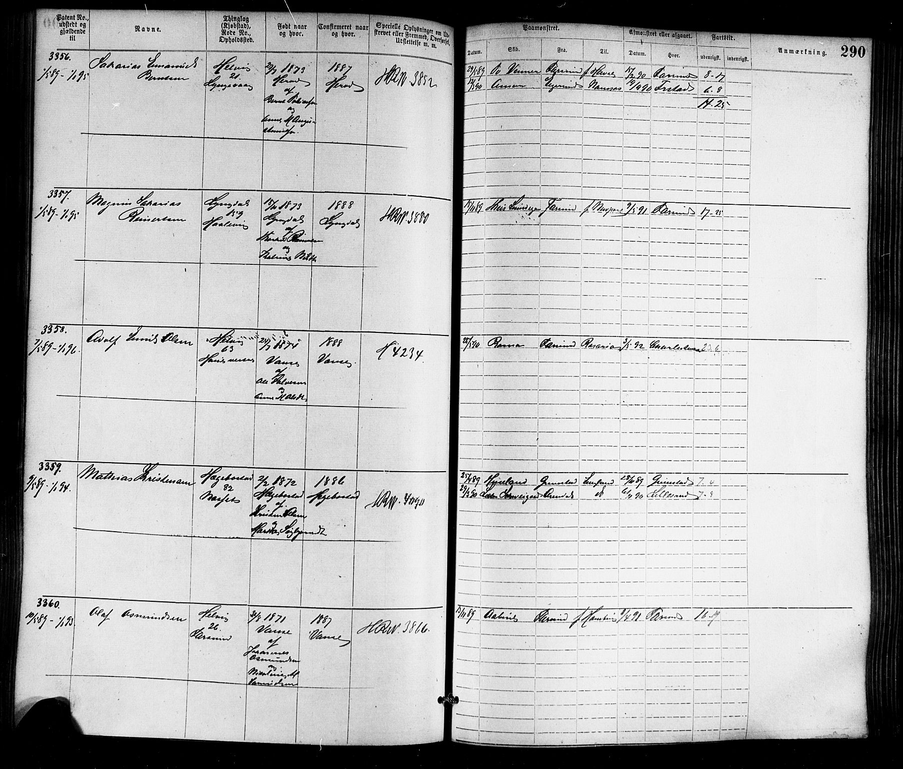 Farsund mønstringskrets, SAK/2031-0017/F/Fa/L0006: Annotasjonsrulle nr 1911-3805 med register, Z-3, 1877-1894, p. 325