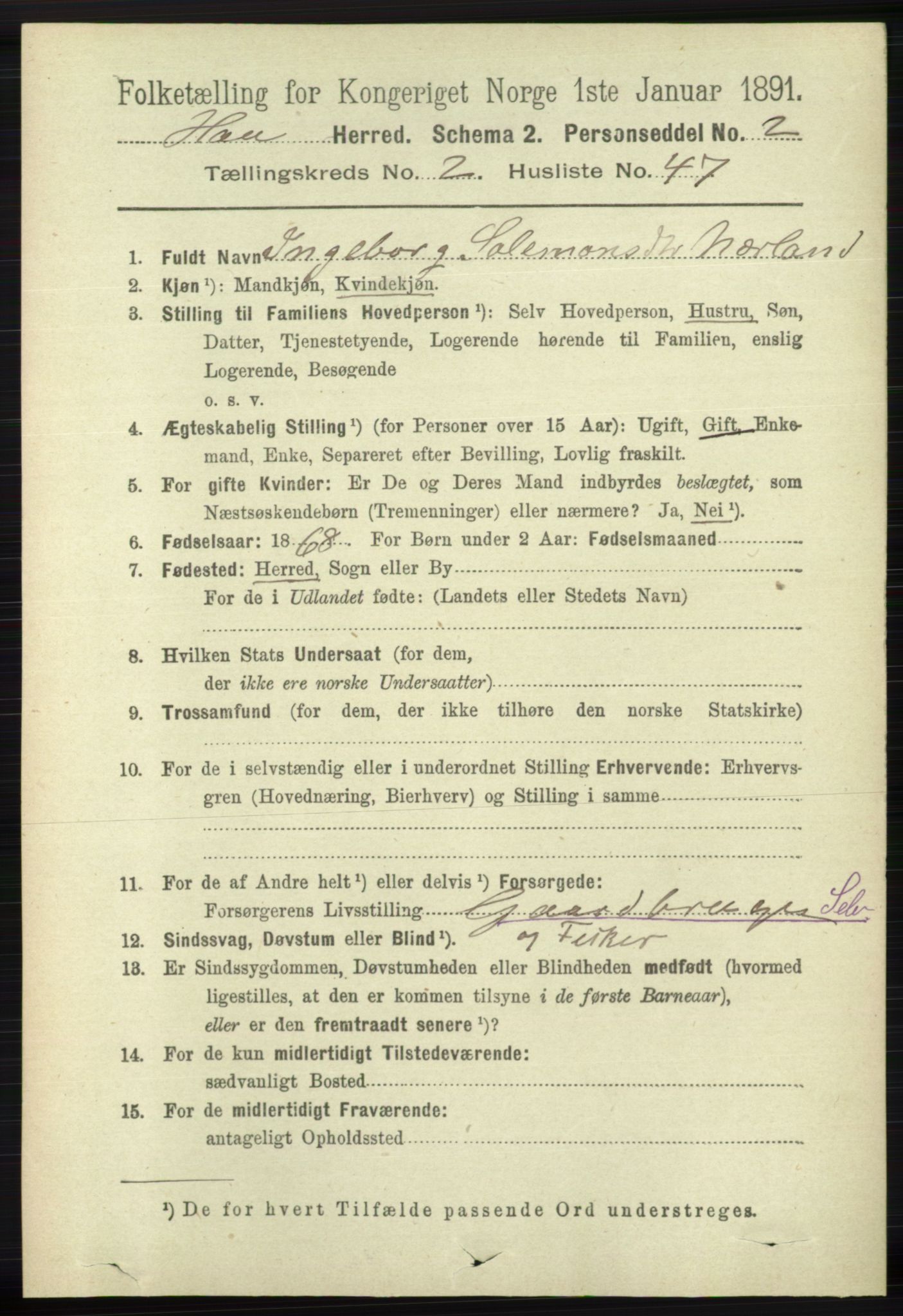 RA, 1891 census for 1119 Hå, 1891, p. 646