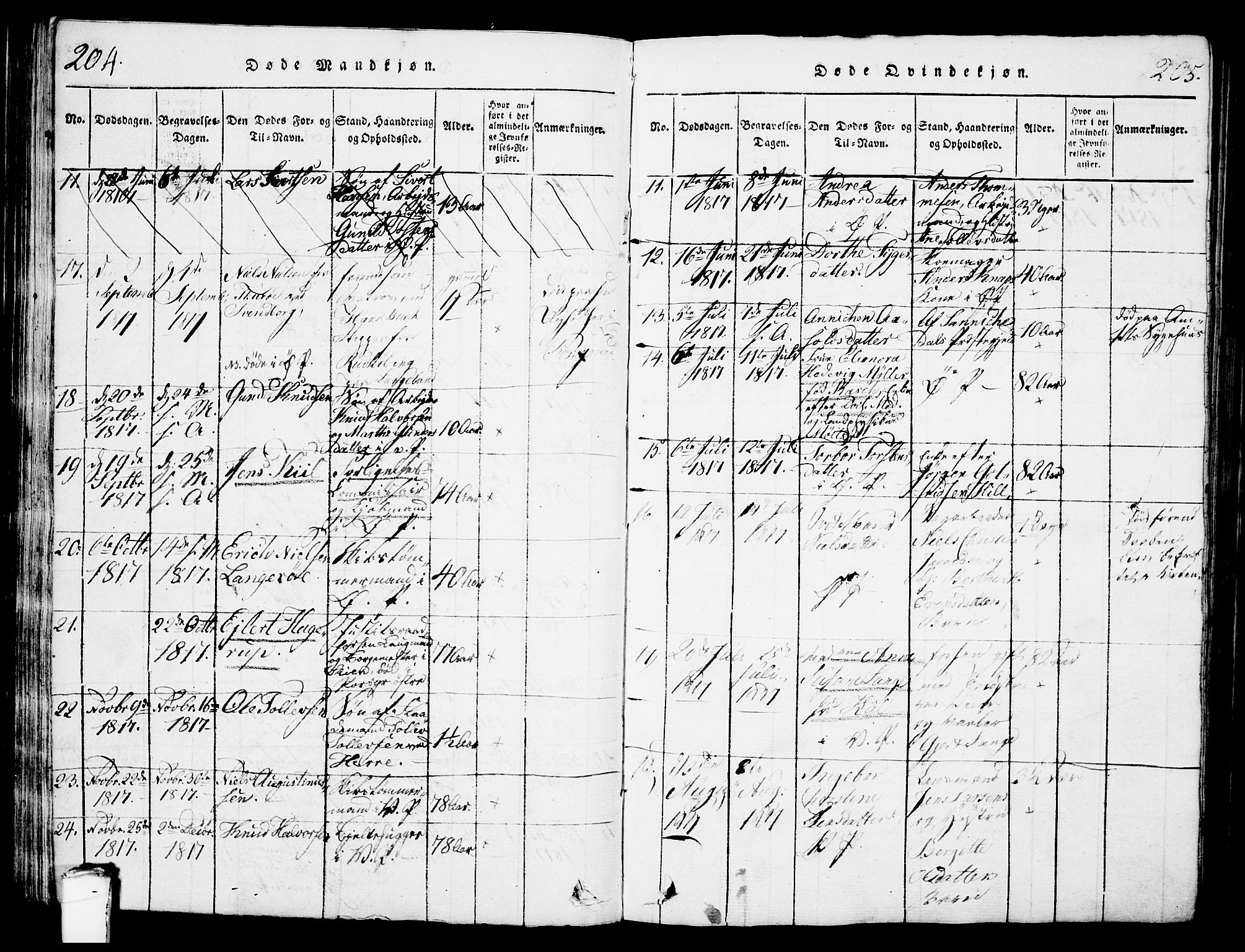 Porsgrunn kirkebøker , SAKO/A-104/G/Gb/L0001: Parish register (copy) no. II 1, 1817-1828, p. 204-205