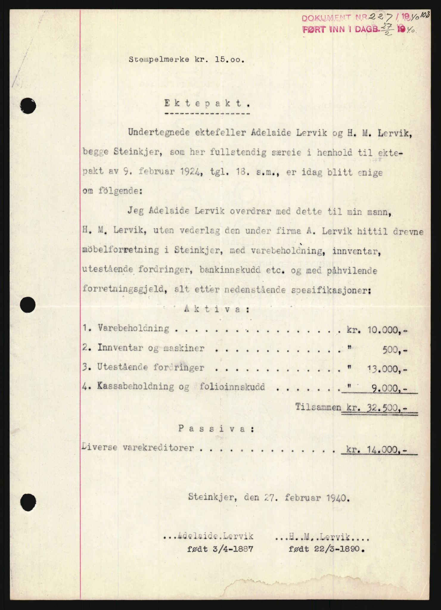 Oslo byskriverembete, AV/SAO-A-10227/2/G/Gb/L0066: Tinglyste ektepakter, Nord-Trøndelag, bind 2, 1936-1950