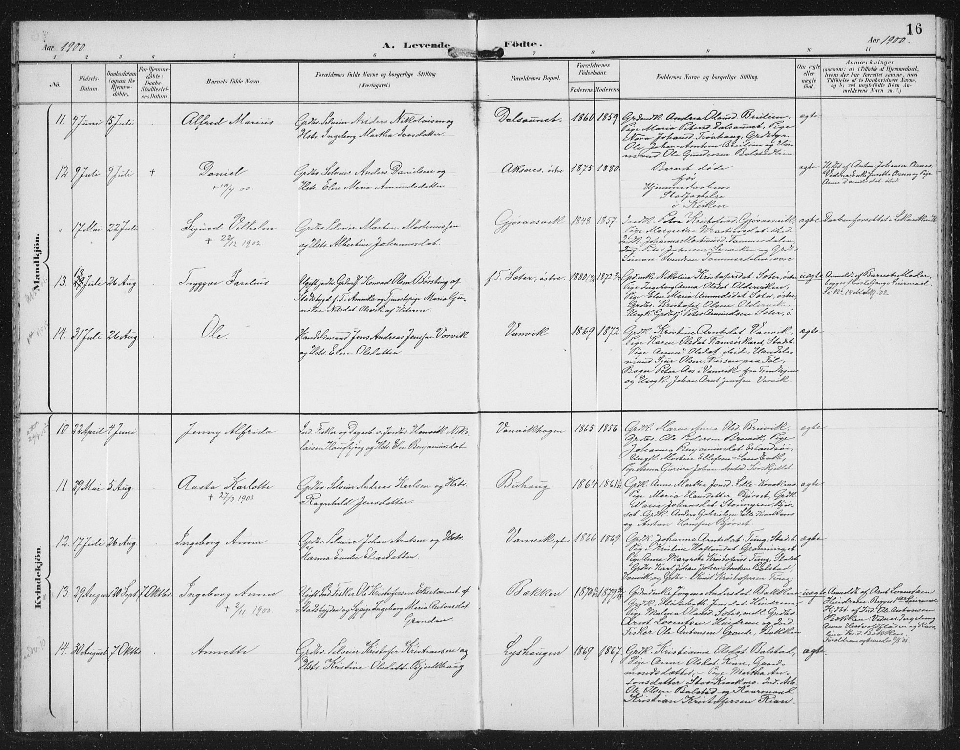 Ministerialprotokoller, klokkerbøker og fødselsregistre - Nord-Trøndelag, SAT/A-1458/702/L0024: Parish register (official) no. 702A02, 1898-1914, p. 16