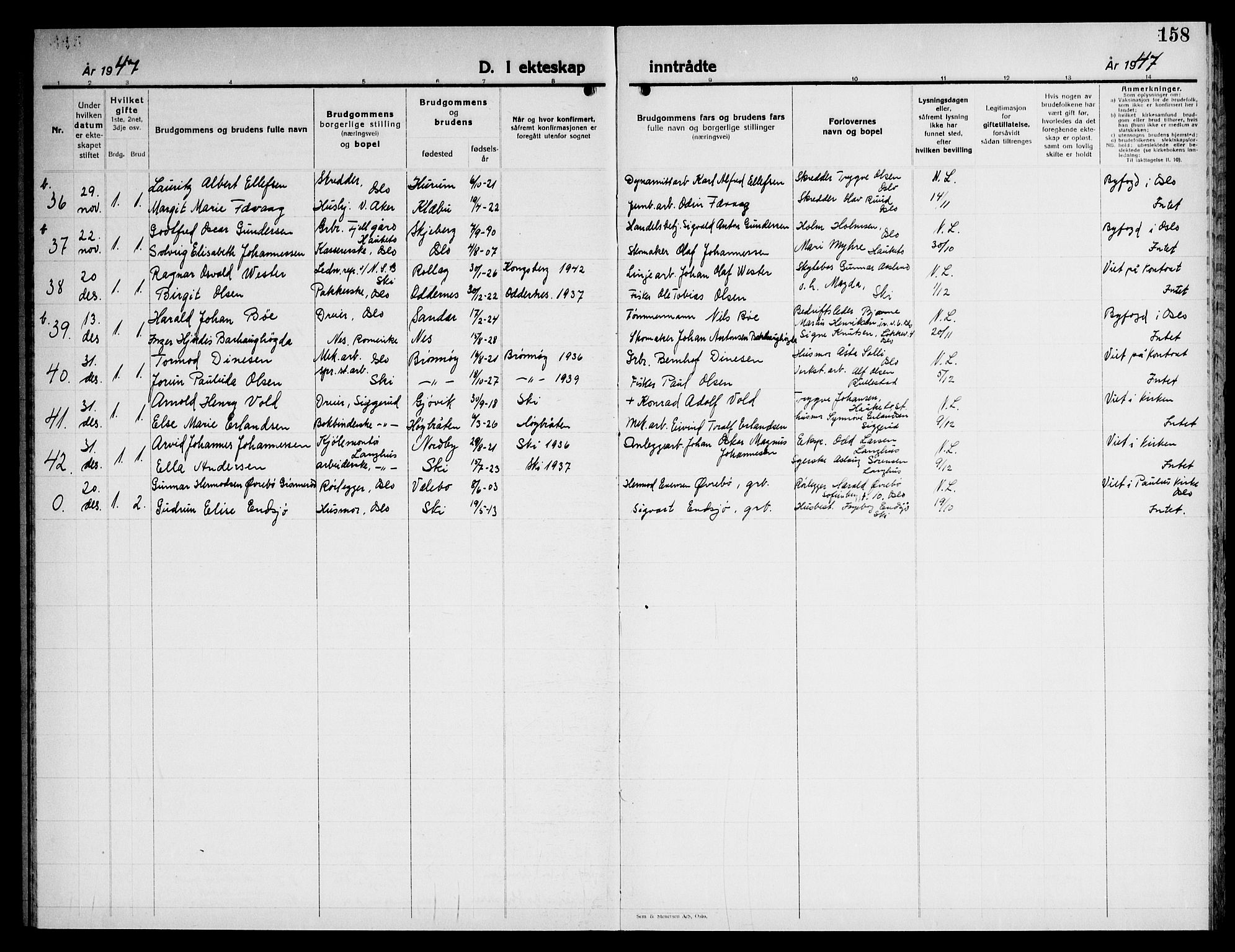 Kråkstad prestekontor Kirkebøker, AV/SAO-A-10125a/G/Gb/L0003: Parish register (copy) no. II 3, 1942-1948, p. 158