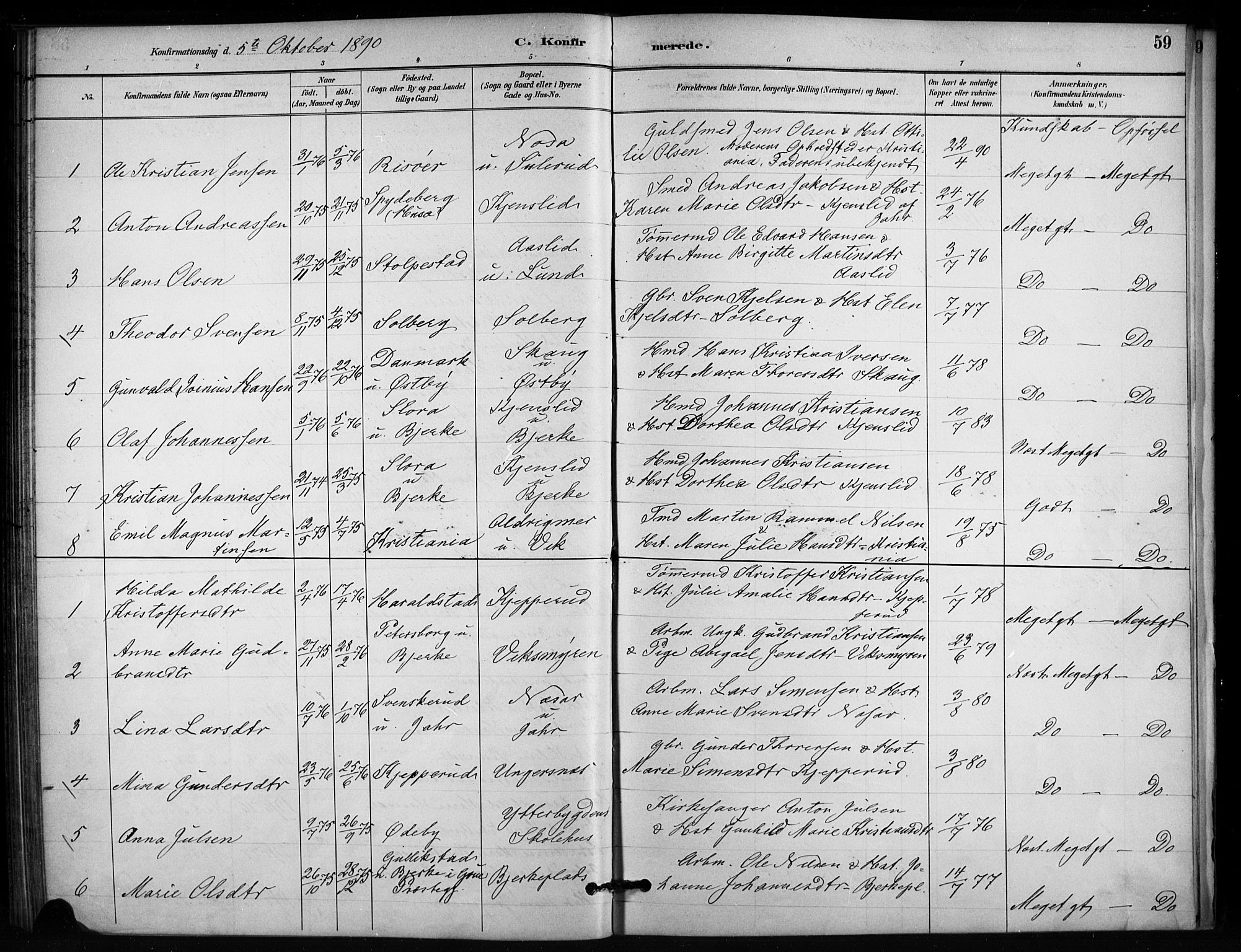 Enebakk prestekontor Kirkebøker, AV/SAO-A-10171c/F/Fb/L0001: Parish register (official) no. II 1, 1877-1902, p. 59