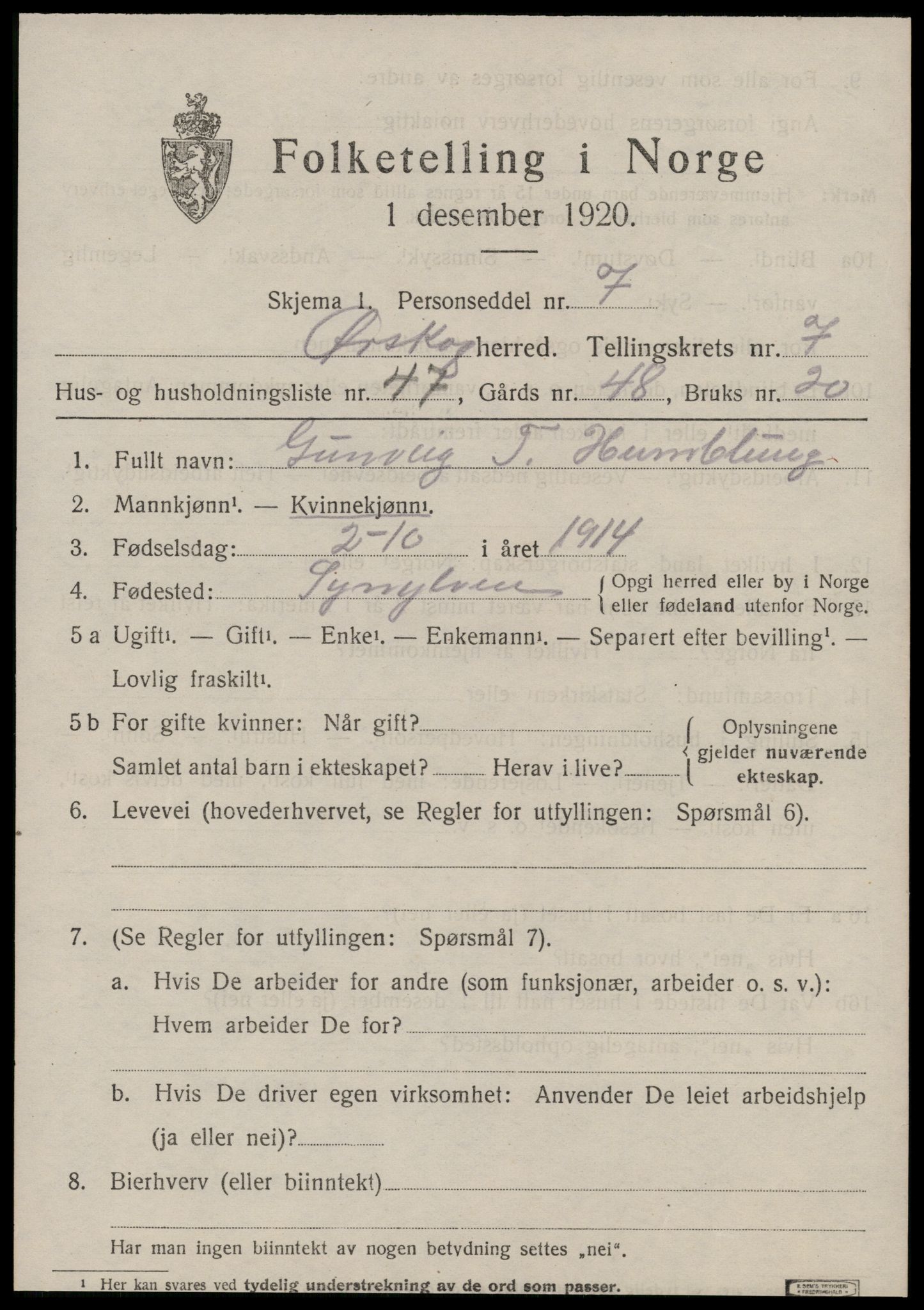 SAT, 1920 census for Ørskog, 1920, p. 4182