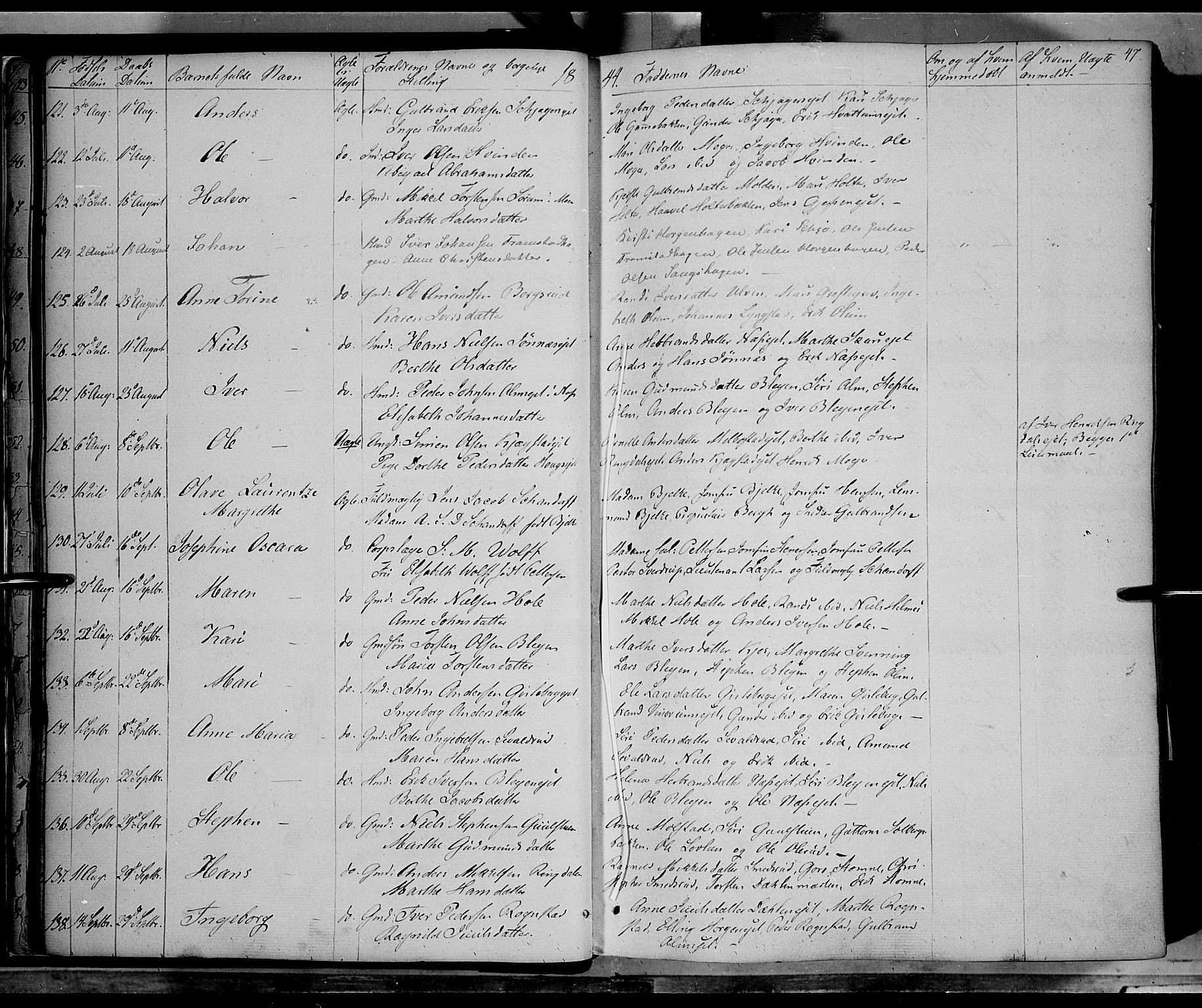 Gran prestekontor, AV/SAH-PREST-112/H/Ha/Haa/L0011: Parish register (official) no. 11, 1842-1856, p. 46-47