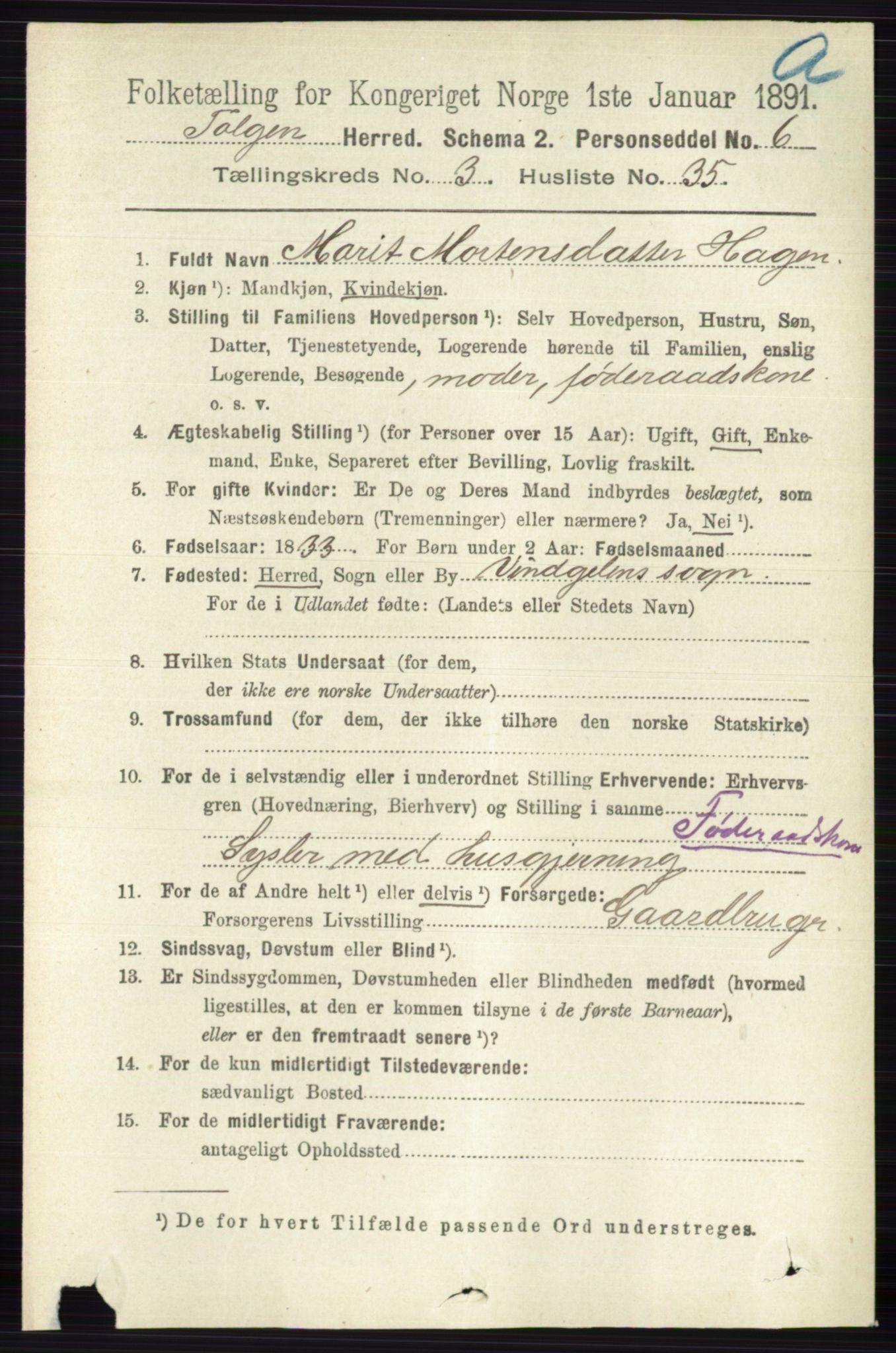 RA, 1891 census for 0436 Tolga, 1891, p. 810