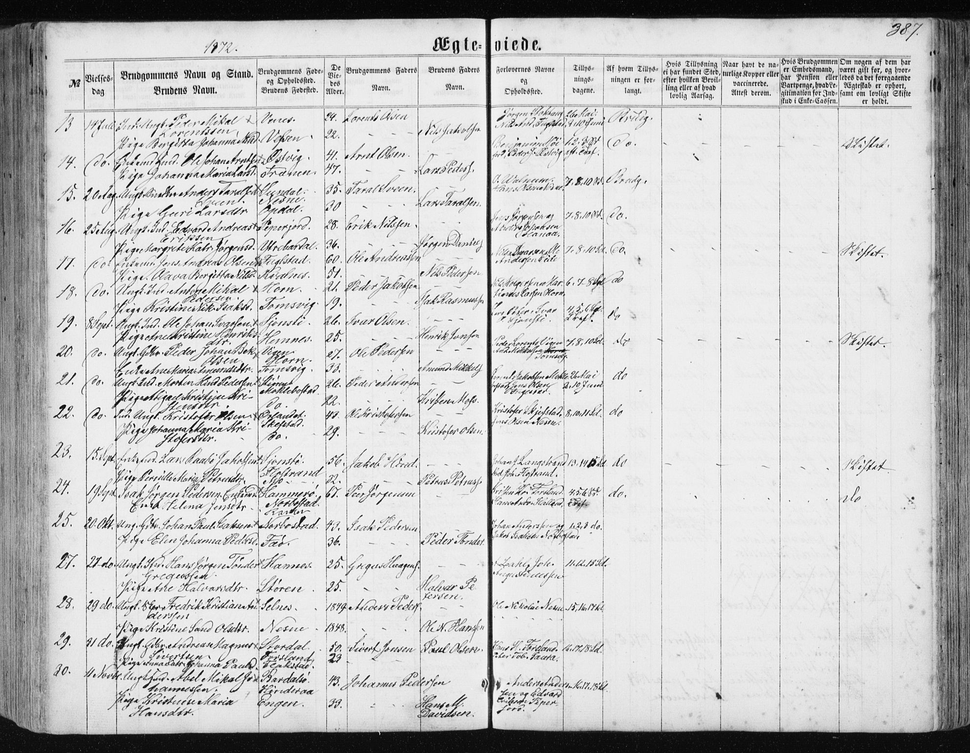 Ministerialprotokoller, klokkerbøker og fødselsregistre - Nordland, AV/SAT-A-1459/838/L0556: Parish register (copy) no. 838C03, 1861-1893, p. 387