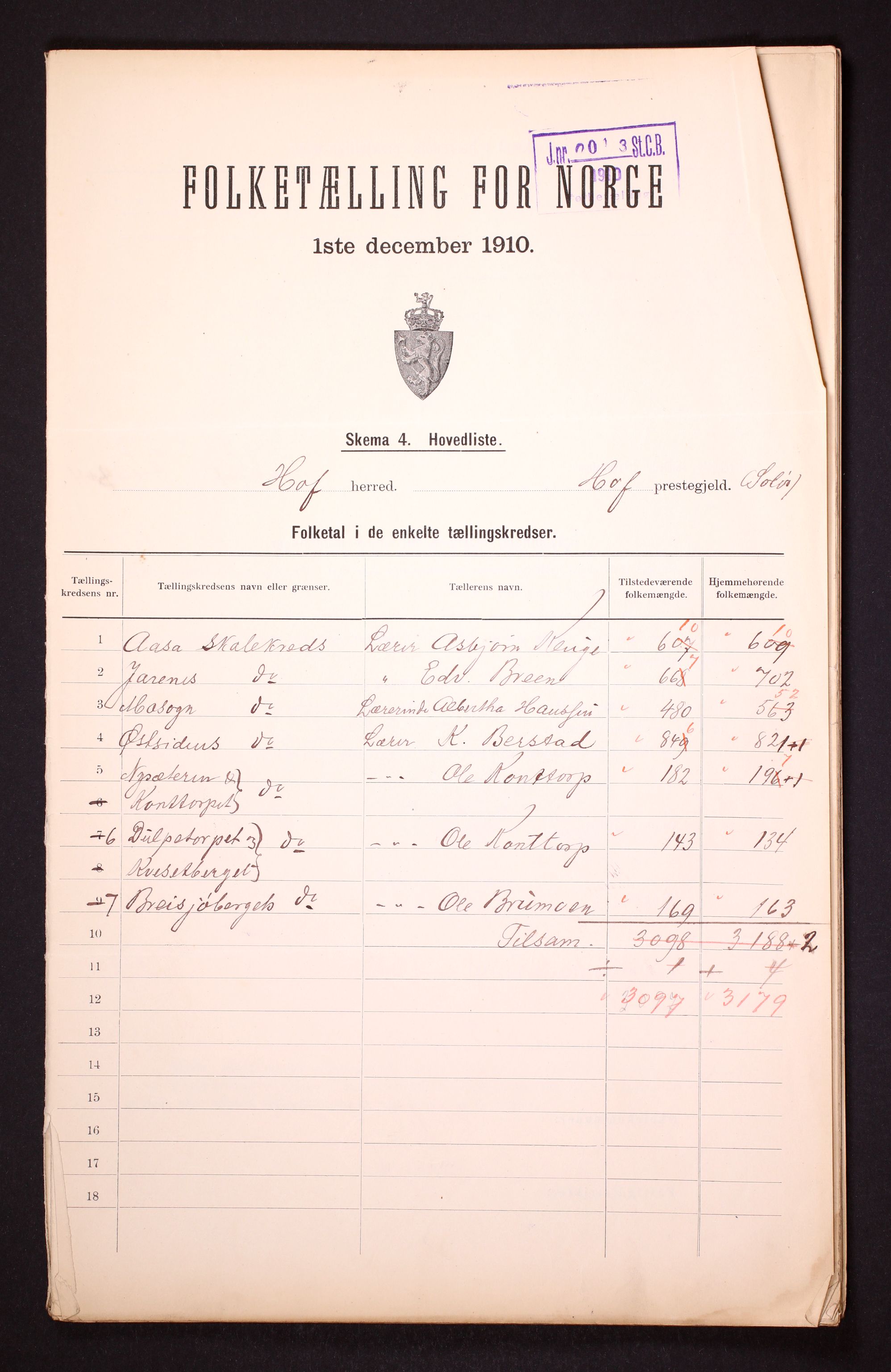 RA, 1910 census for Hof, 1910, p. 2