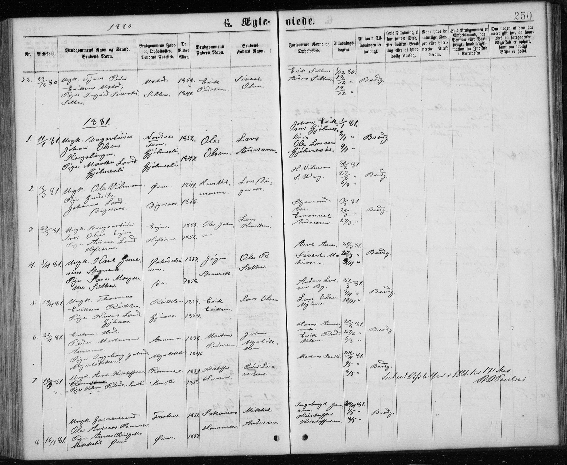 Ministerialprotokoller, klokkerbøker og fødselsregistre - Sør-Trøndelag, SAT/A-1456/668/L0817: Parish register (copy) no. 668C06, 1873-1884, p. 250