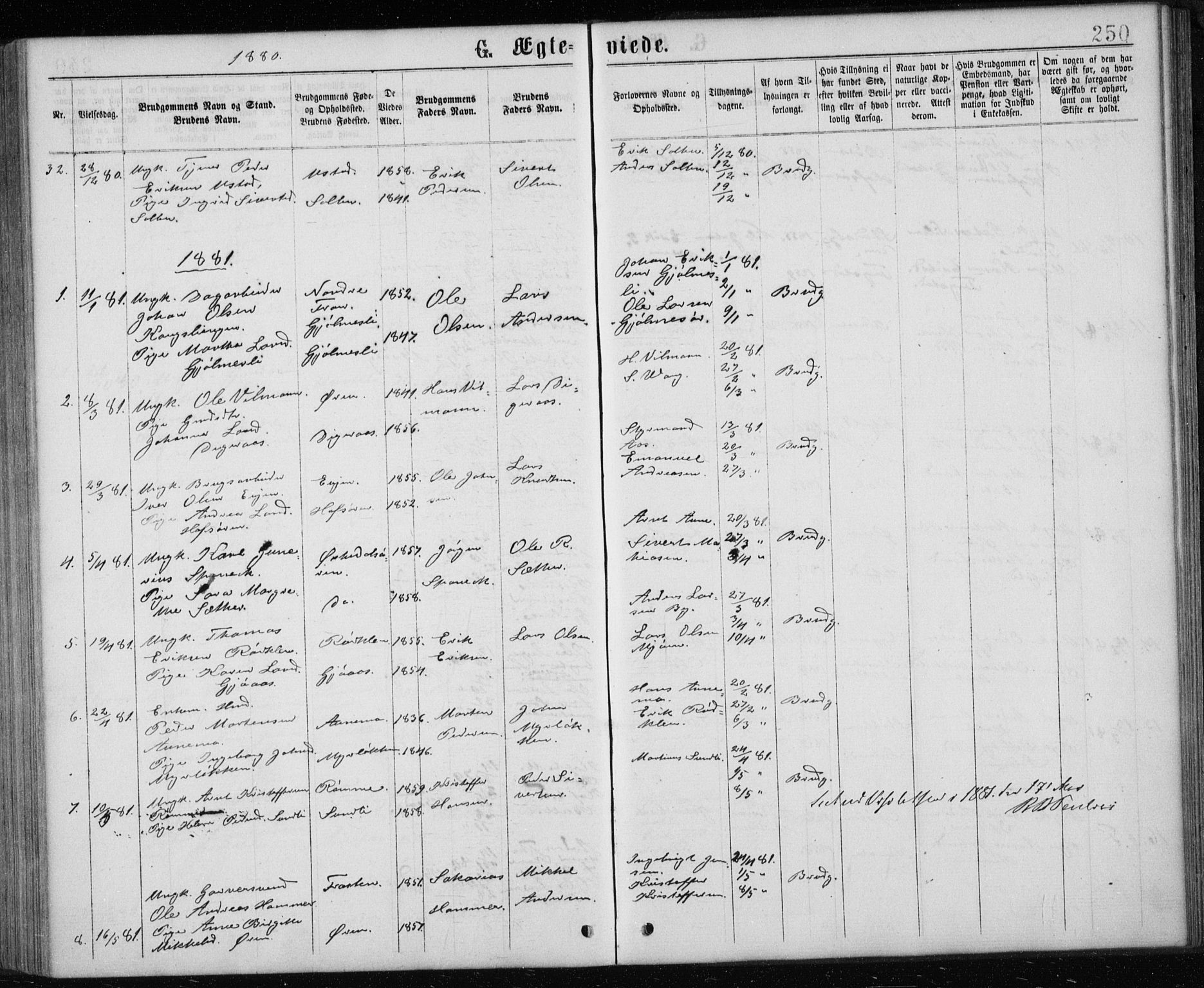 Ministerialprotokoller, klokkerbøker og fødselsregistre - Sør-Trøndelag, AV/SAT-A-1456/668/L0817: Parish register (copy) no. 668C06, 1873-1884, p. 250