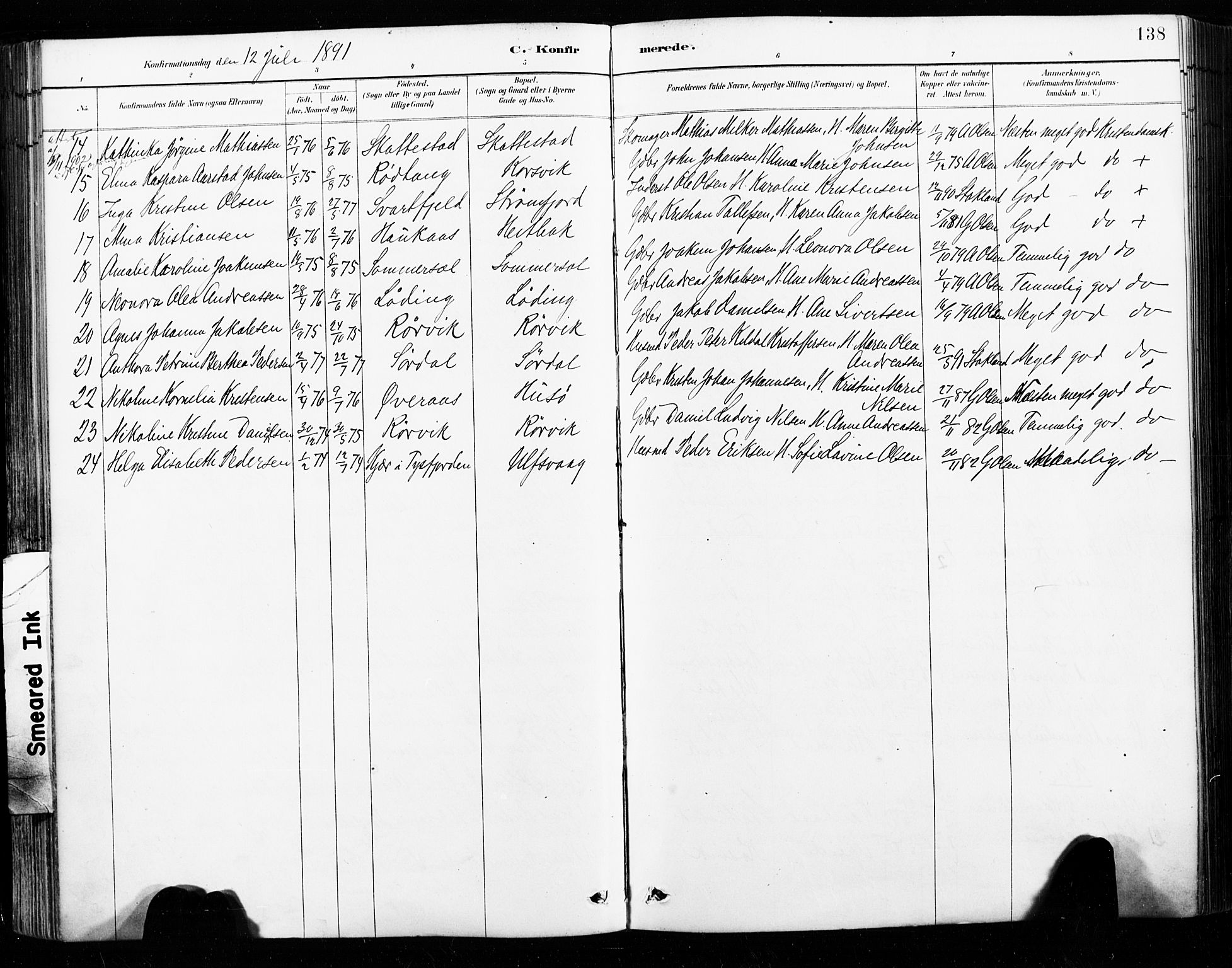 Ministerialprotokoller, klokkerbøker og fødselsregistre - Nordland, AV/SAT-A-1459/859/L0847: Parish register (official) no. 859A07, 1890-1899, p. 138