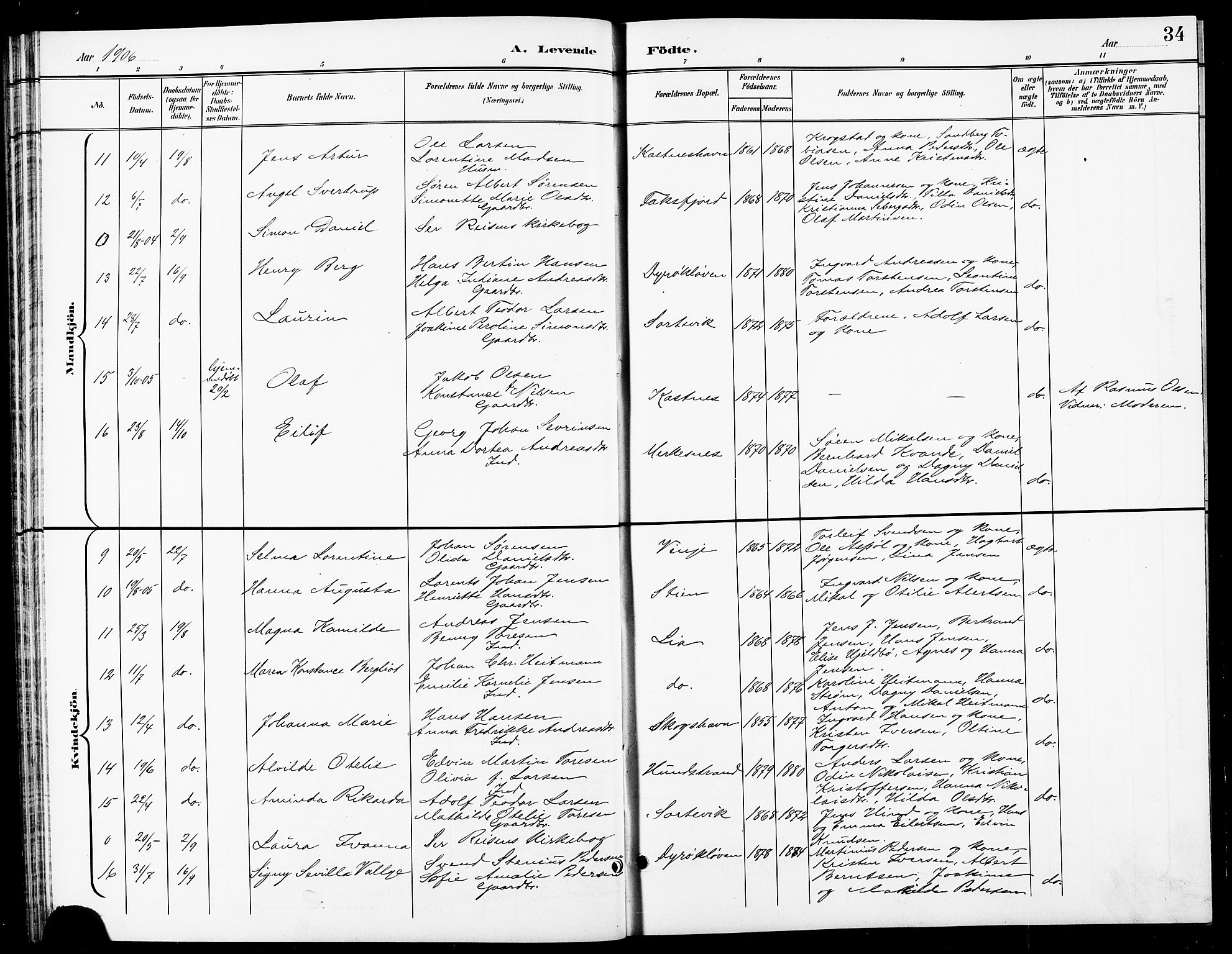 Tranøy sokneprestkontor, AV/SATØ-S-1313/I/Ia/Iab/L0014klokker: Parish register (copy) no. 14, 1896-1918, p. 34