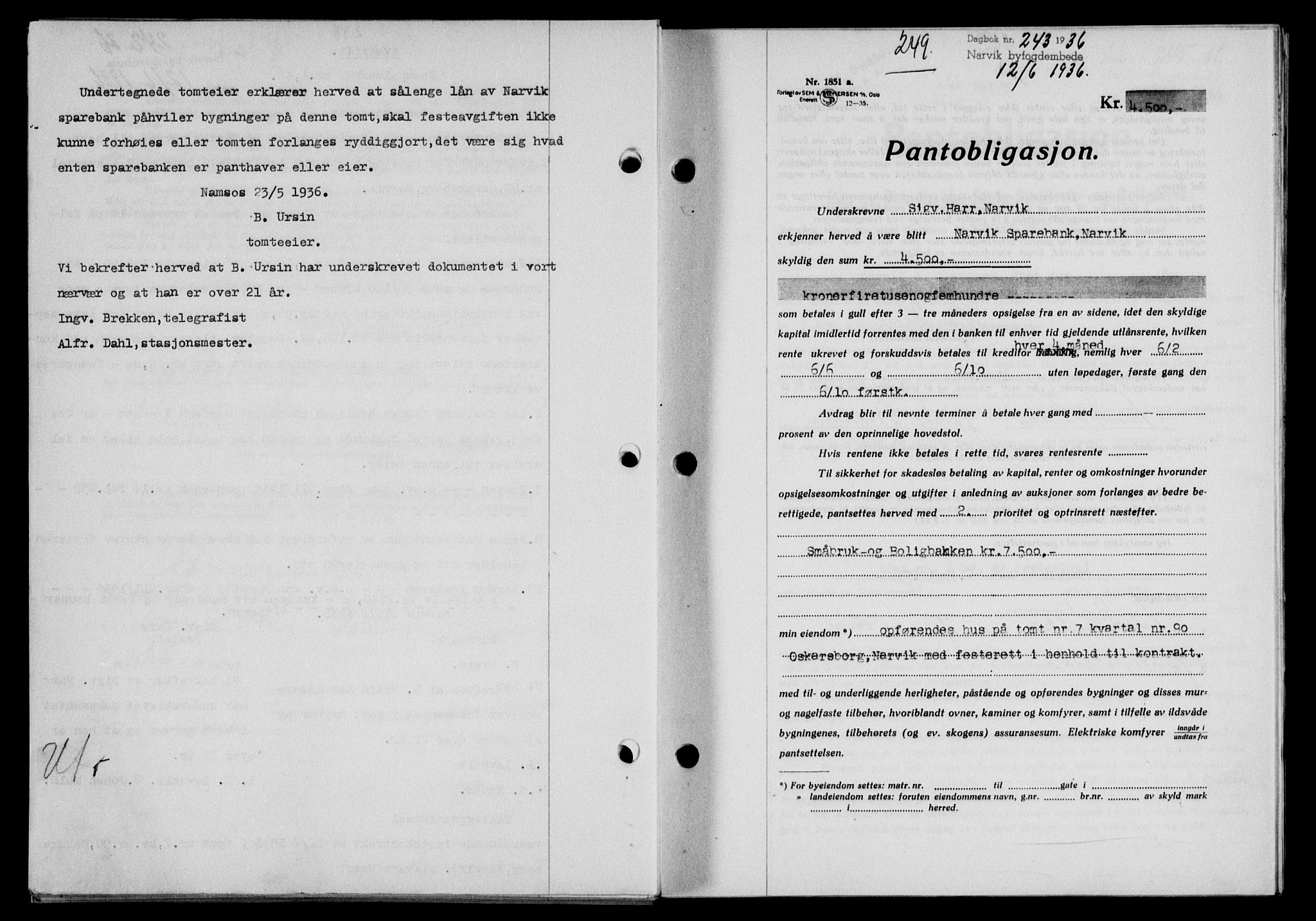 Narvik sorenskriveri, AV/SAT-A-0002/1/2/2C/2Ca/L0011: Mortgage book no. 14, 1935-1937, Deed date: 12.06.1936