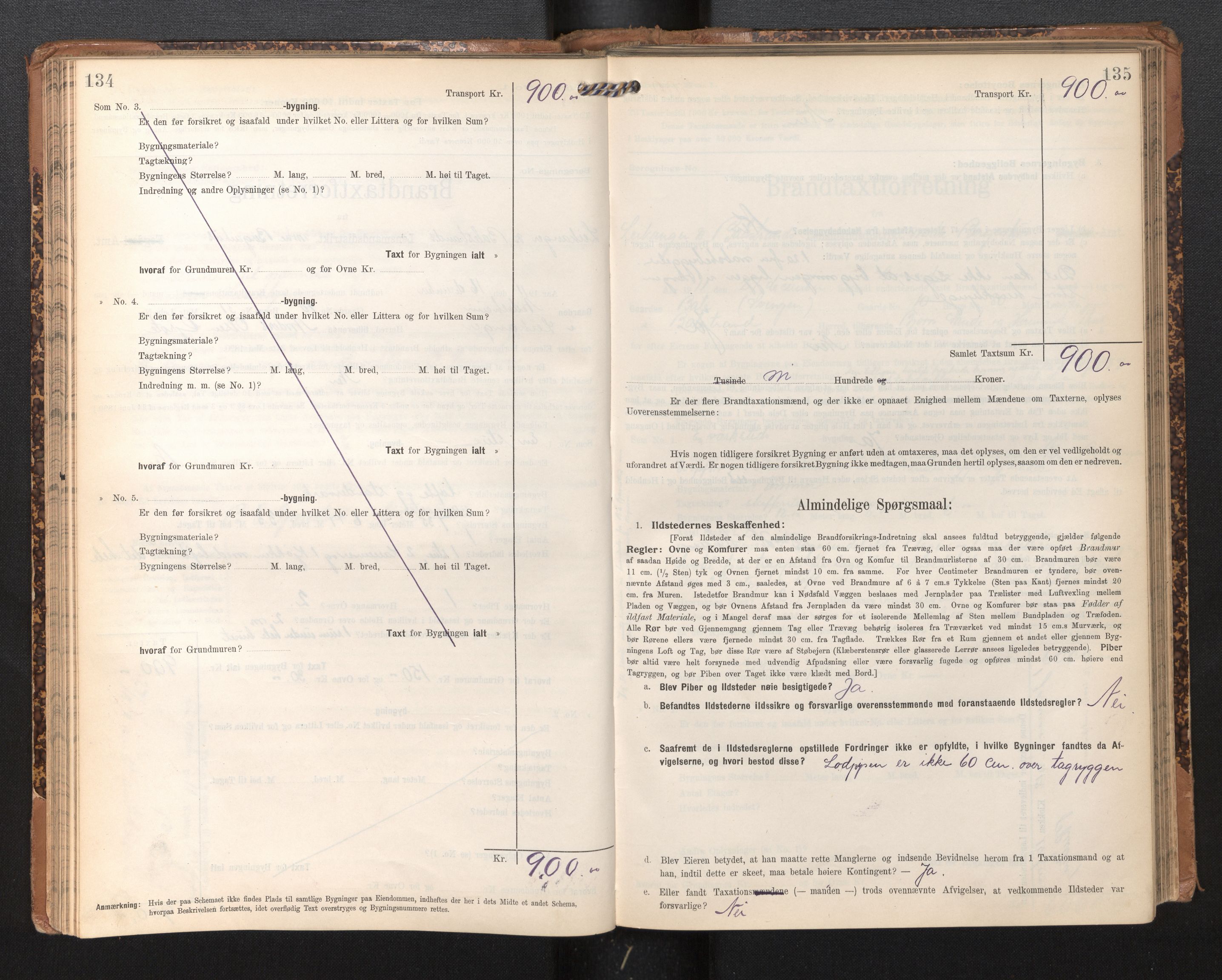 Lensmannen i Leikanger, AV/SAB-A-29201/0012/L0005: Branntakstprotokoll, skjematakst, 1907-1917, p. 134-135