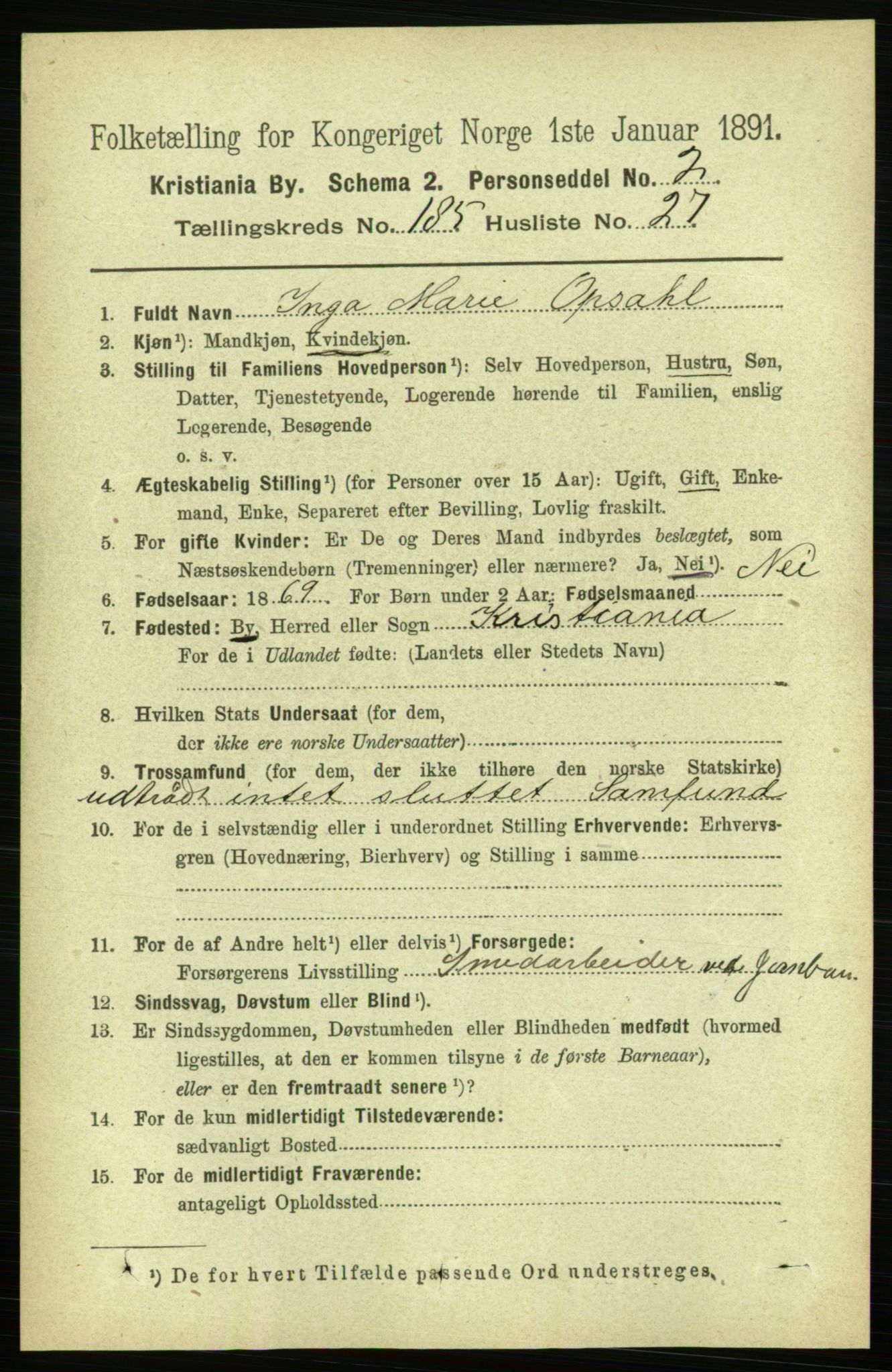 RA, 1891 census for 0301 Kristiania, 1891, p. 111263