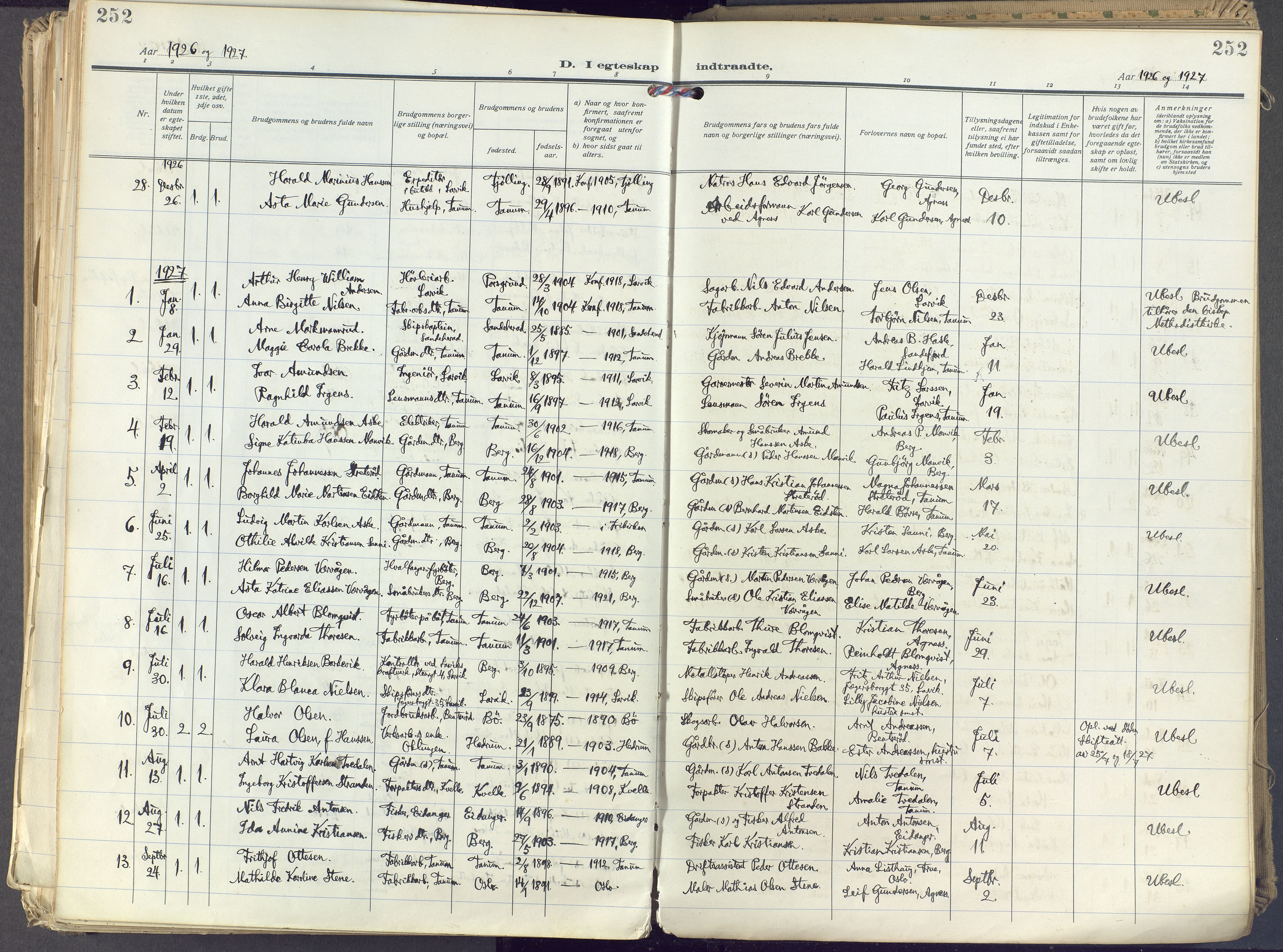 Brunlanes kirkebøker, AV/SAKO-A-342/F/Fc/L0004: Parish register (official) no. III 4, 1923-1943, p. 252