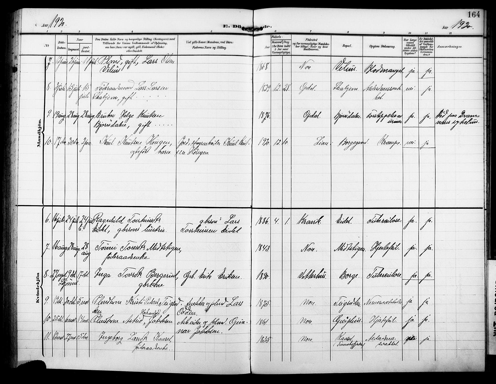 Nore kirkebøker, SAKO/A-238/F/Fb/L0003: Parish register (official) no. II 3, 1906-1926, p. 164