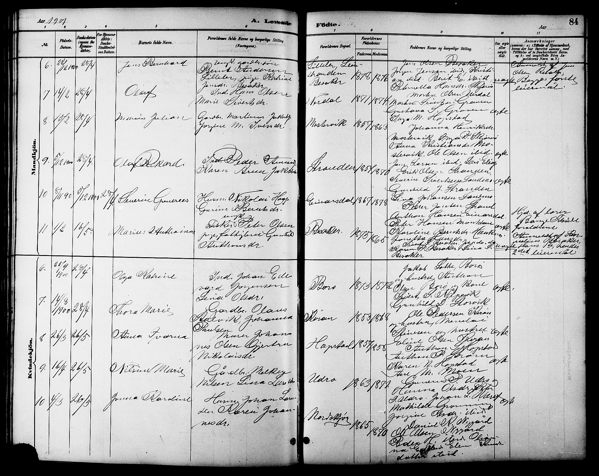 Ministerialprotokoller, klokkerbøker og fødselsregistre - Sør-Trøndelag, SAT/A-1456/657/L0716: Parish register (copy) no. 657C03, 1889-1904, p. 84