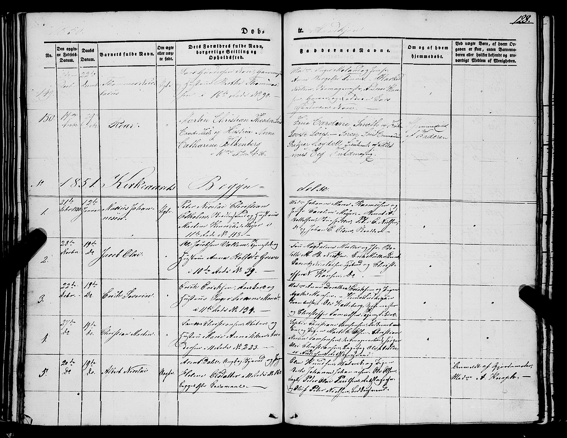 Domkirken sokneprestembete, SAB/A-74801/H/Haa/L0019: Parish register (official) no. B 2, 1841-1851, p. 128