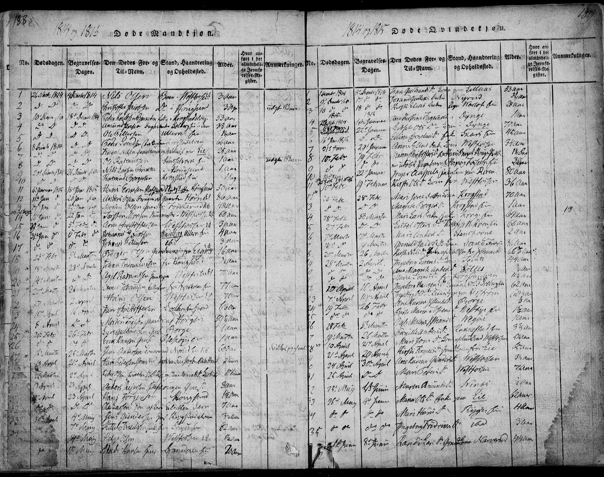 Eiker kirkebøker, SAKO/A-4/F/Fa/L0011: Parish register (official) no. I 11, 1814-1827, p. 188-189