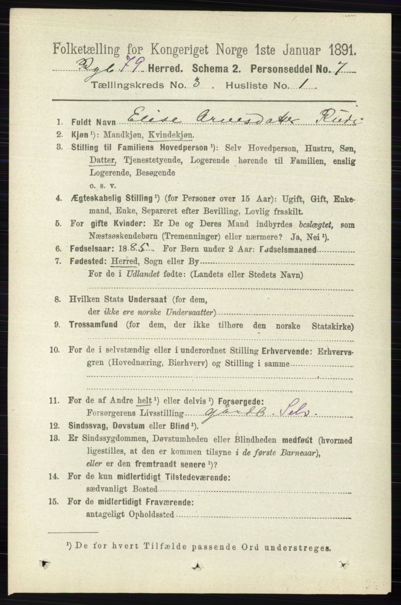 RA, 1891 census for 0520 Ringebu, 1891, p. 727