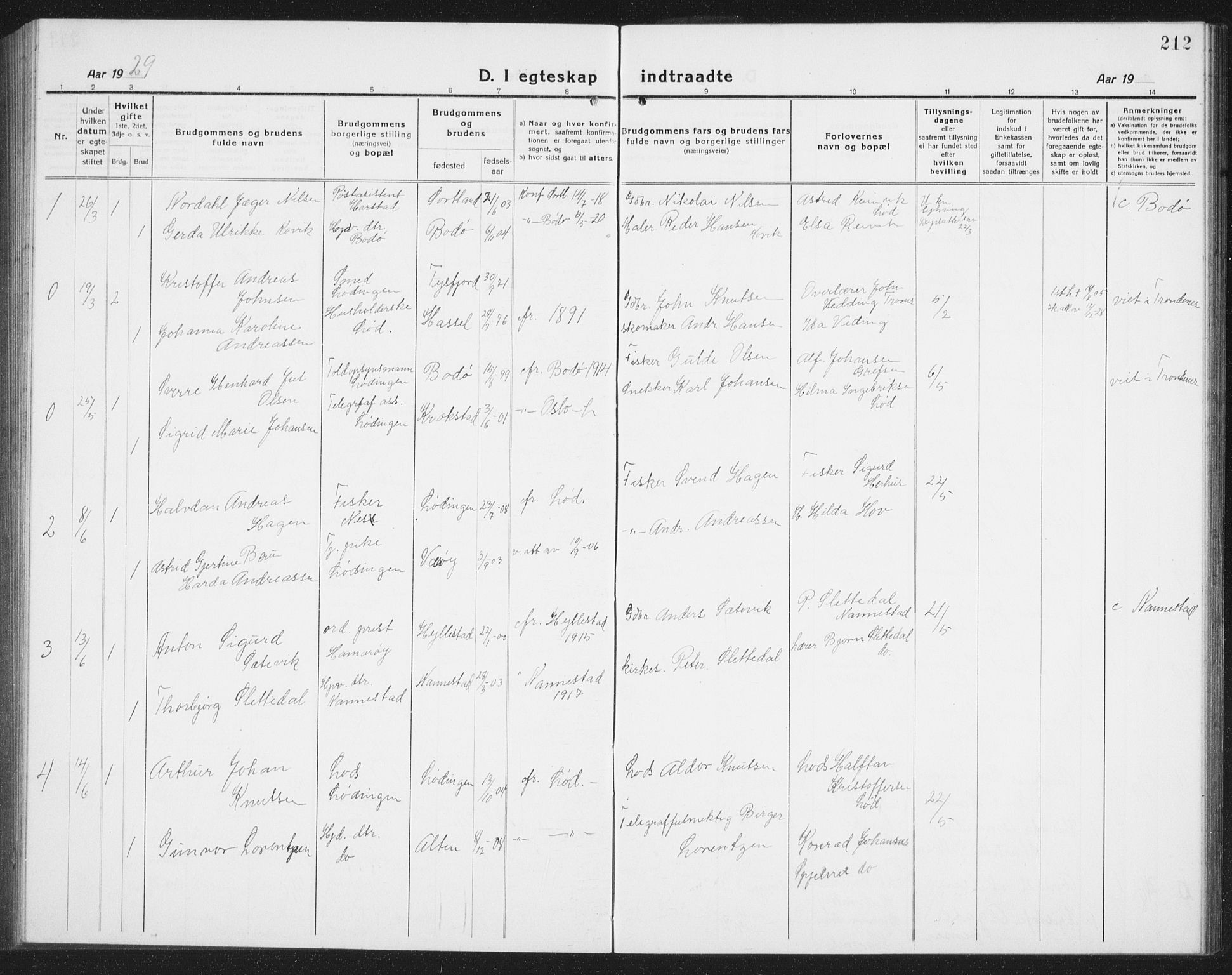 Ministerialprotokoller, klokkerbøker og fødselsregistre - Nordland, AV/SAT-A-1459/872/L1049: Parish register (copy) no. 872C05, 1920-1938, p. 212