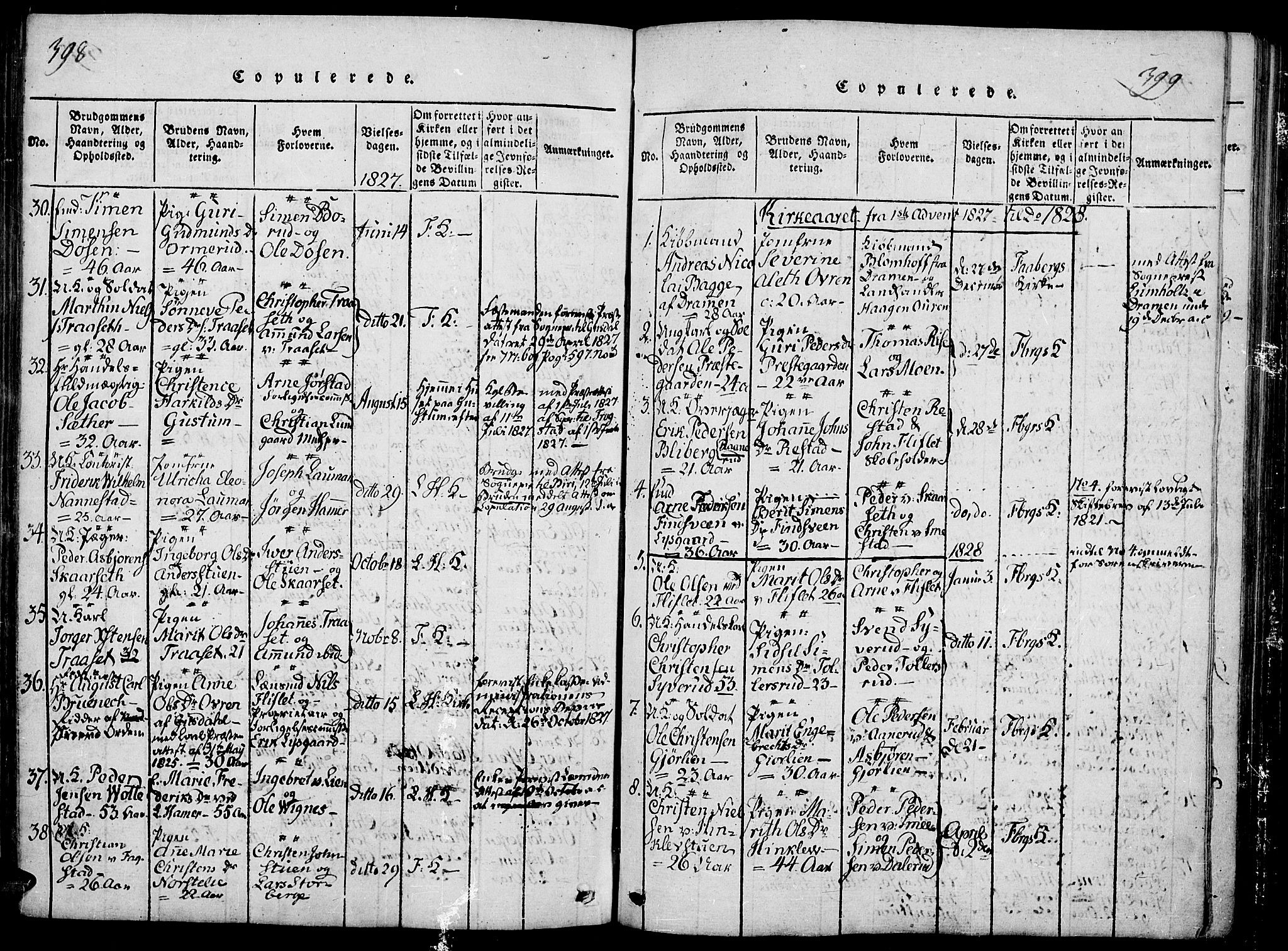 Fåberg prestekontor, SAH/PREST-086/H/Ha/Haa/L0003: Parish register (official) no. 3, 1818-1833, p. 398-399