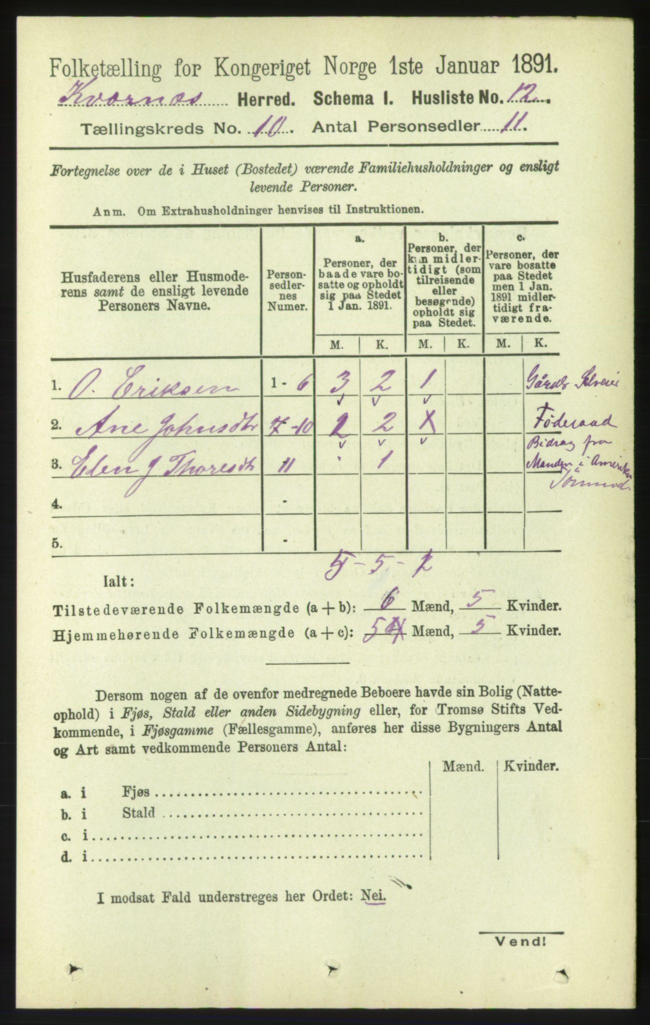 RA, 1891 census for 1553 Kvernes, 1891, p. 4281