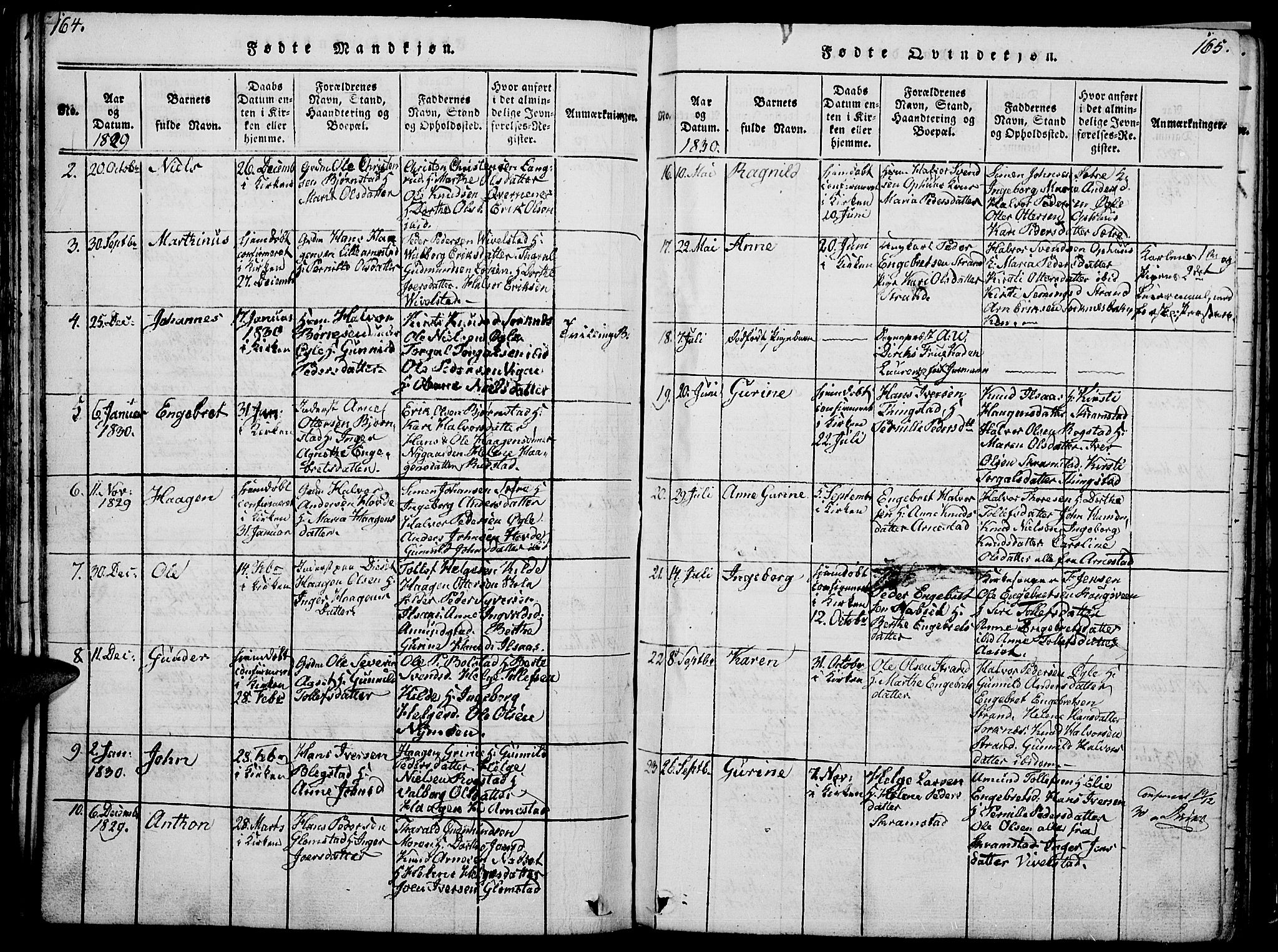 Åmot prestekontor, Hedmark, SAH/PREST-056/H/Ha/Hab/L0001: Parish register (copy) no. 1, 1815-1847, p. 164-165