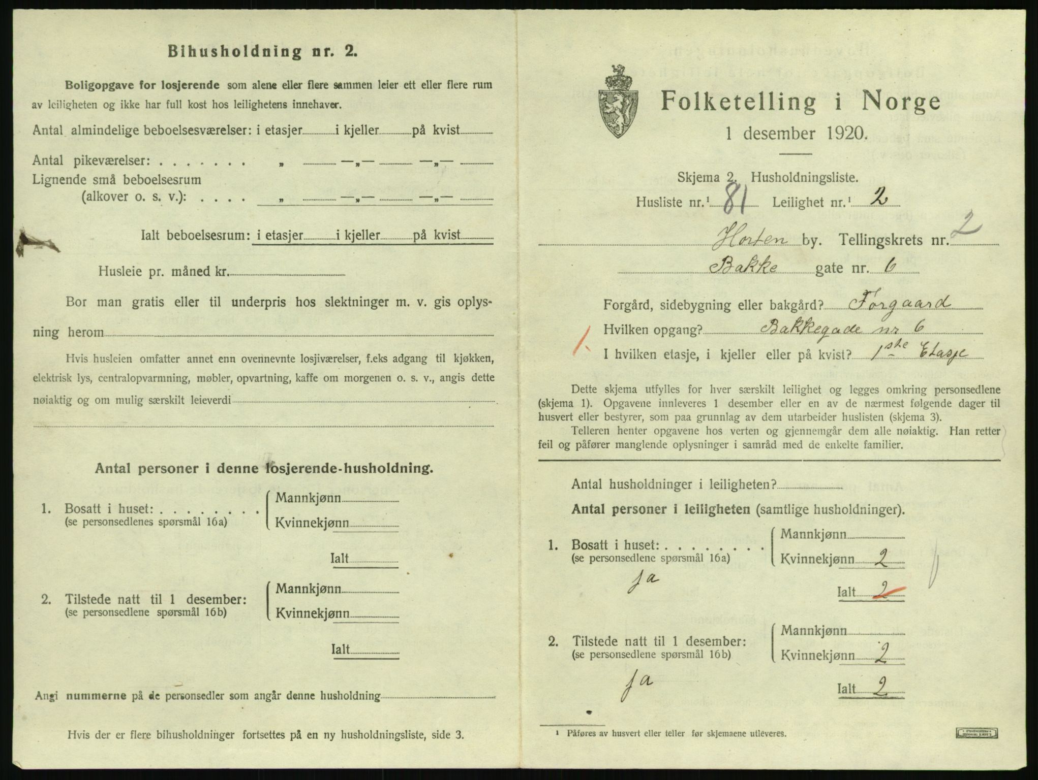 SAKO, 1920 census for Horten, 1920, p. 3643