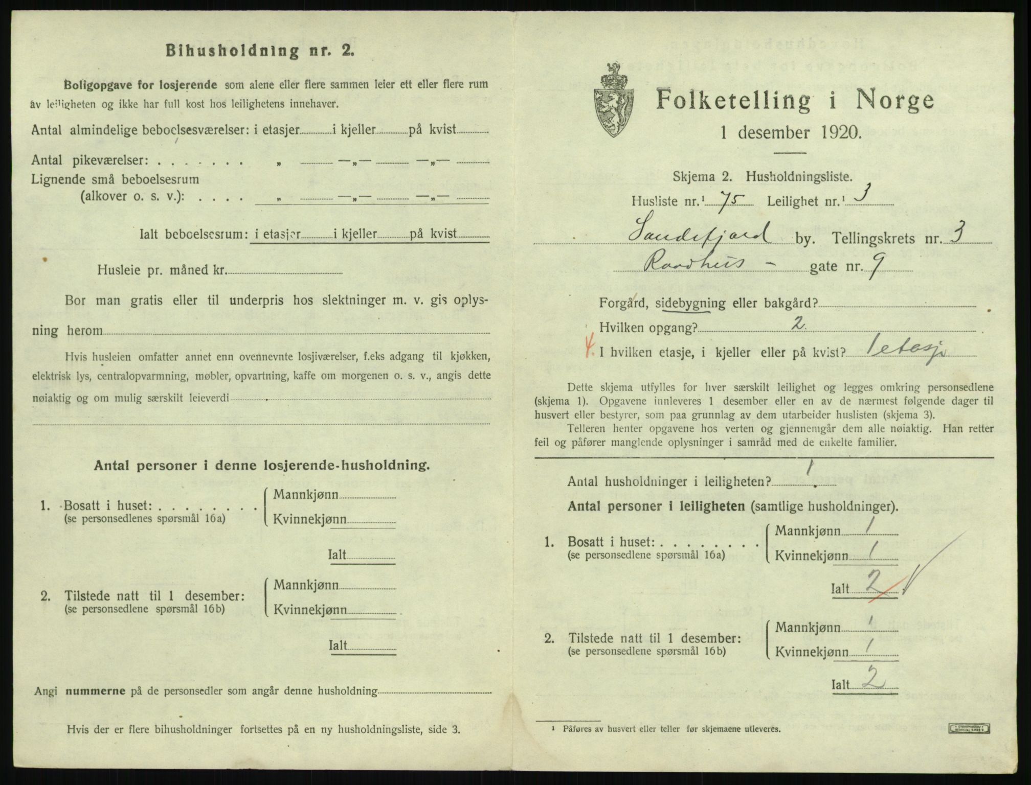 SAKO, 1920 census for Sandefjord, 1920, p. 2168