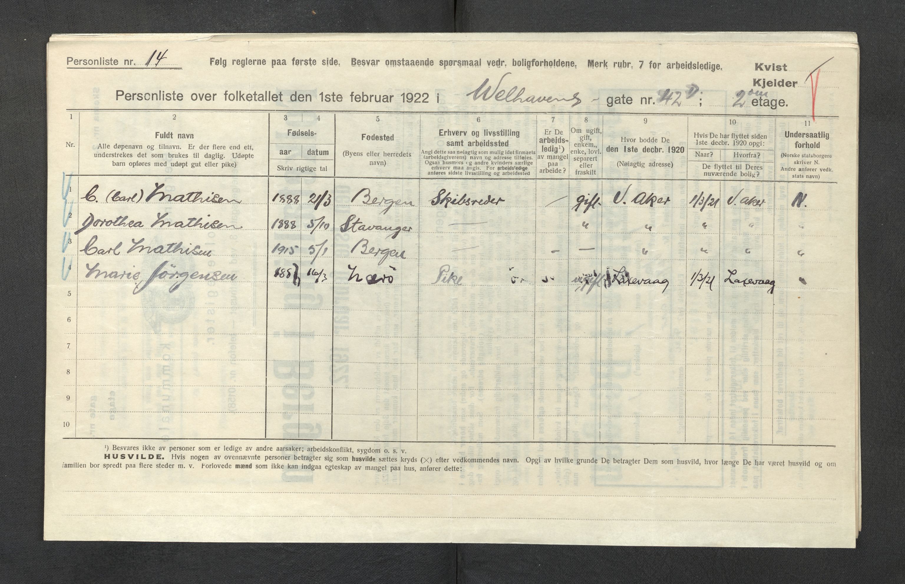 SAB, Municipal Census 1922 for Bergen, 1922, p. 47268