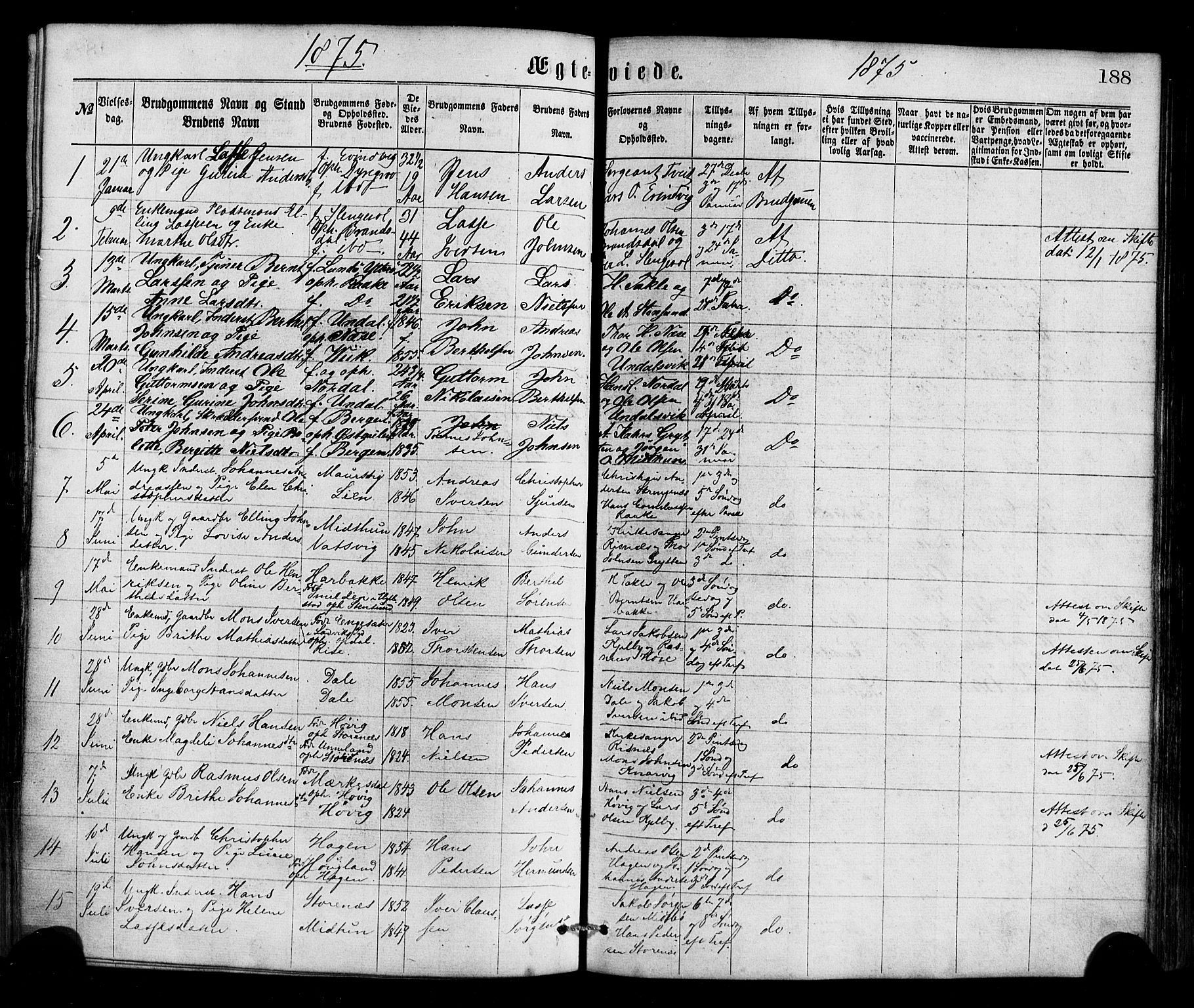 Gulen sokneprestembete, SAB/A-80201/H/Haa/Haaa/L0023: Parish register (official) no. A 23, 1870-1880, p. 188