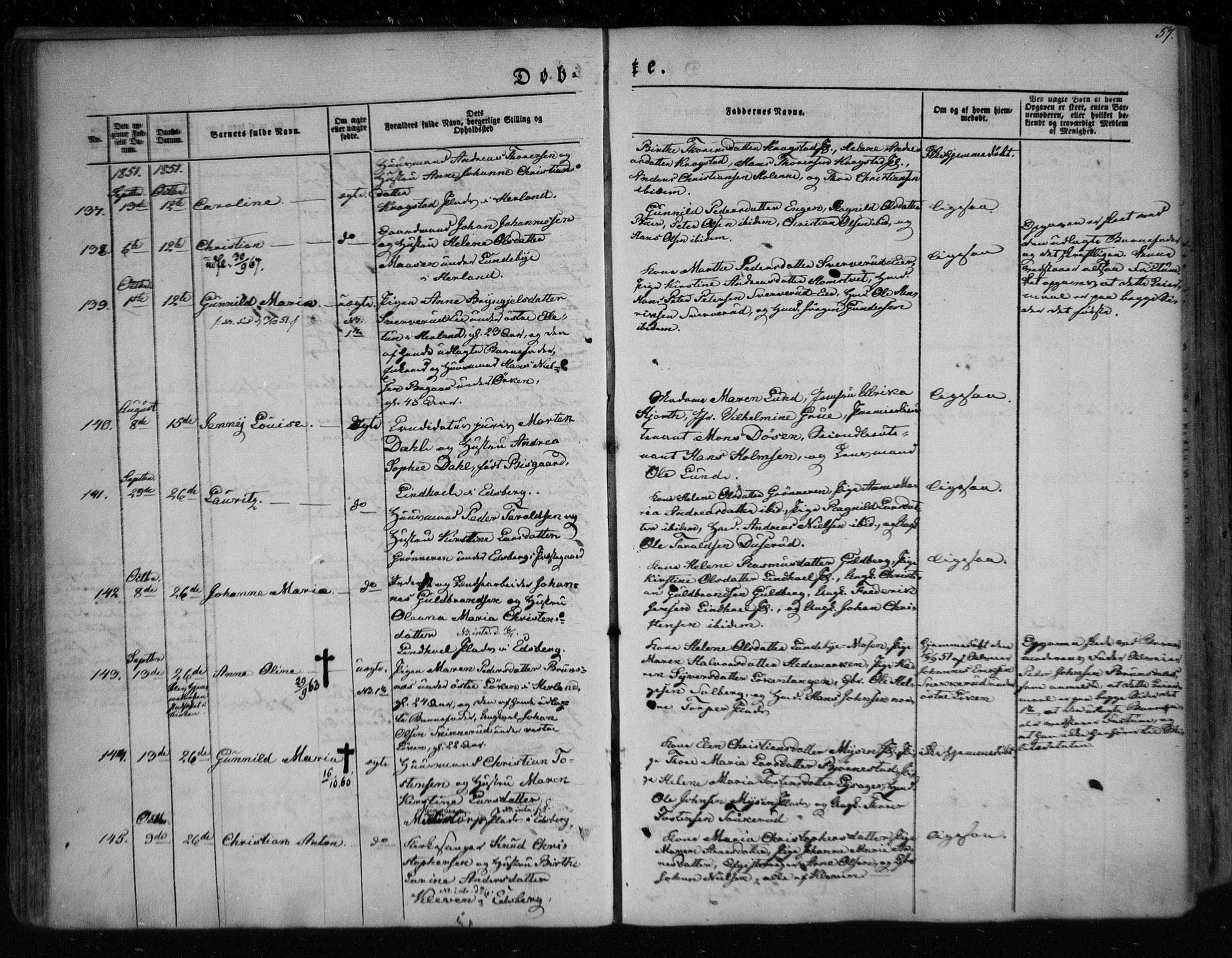 Eidsberg prestekontor Kirkebøker, SAO/A-10905/F/Fa/L0009: Parish register (official) no. I 9, 1849-1856, p. 57