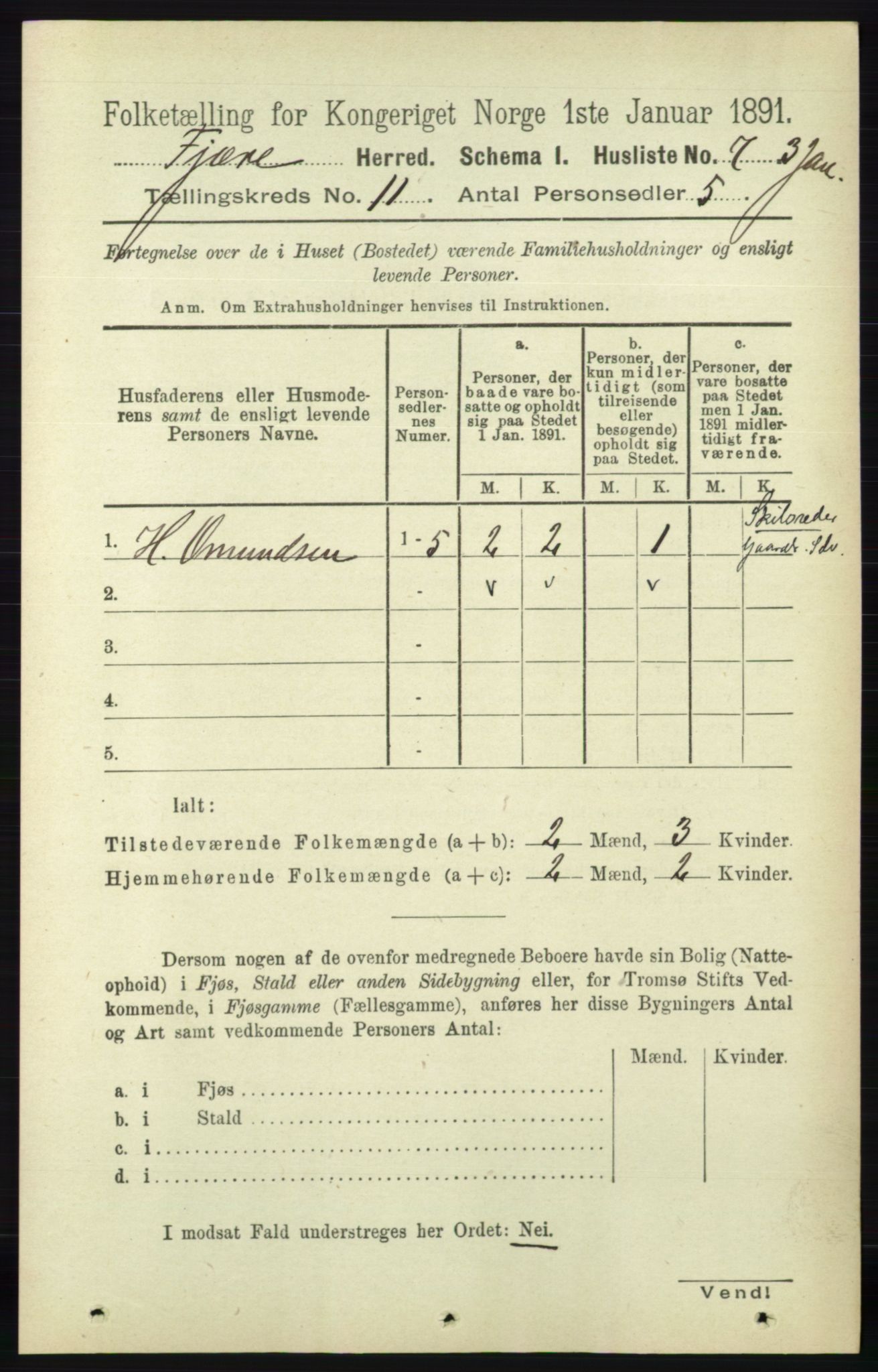 RA, 1891 census for 0923 Fjære, 1891, p. 5466