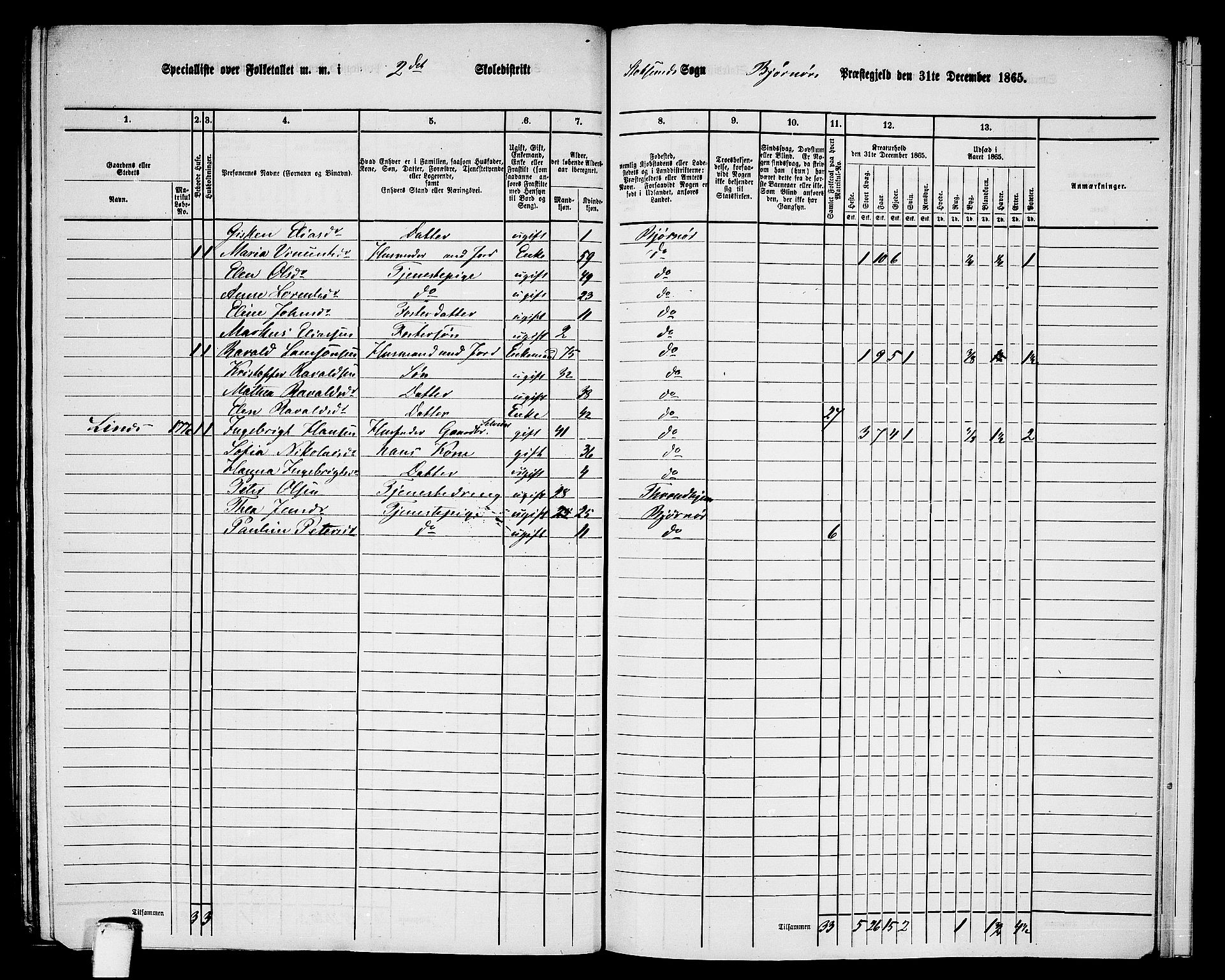 RA, 1865 census for Bjørnør, 1865, p. 151