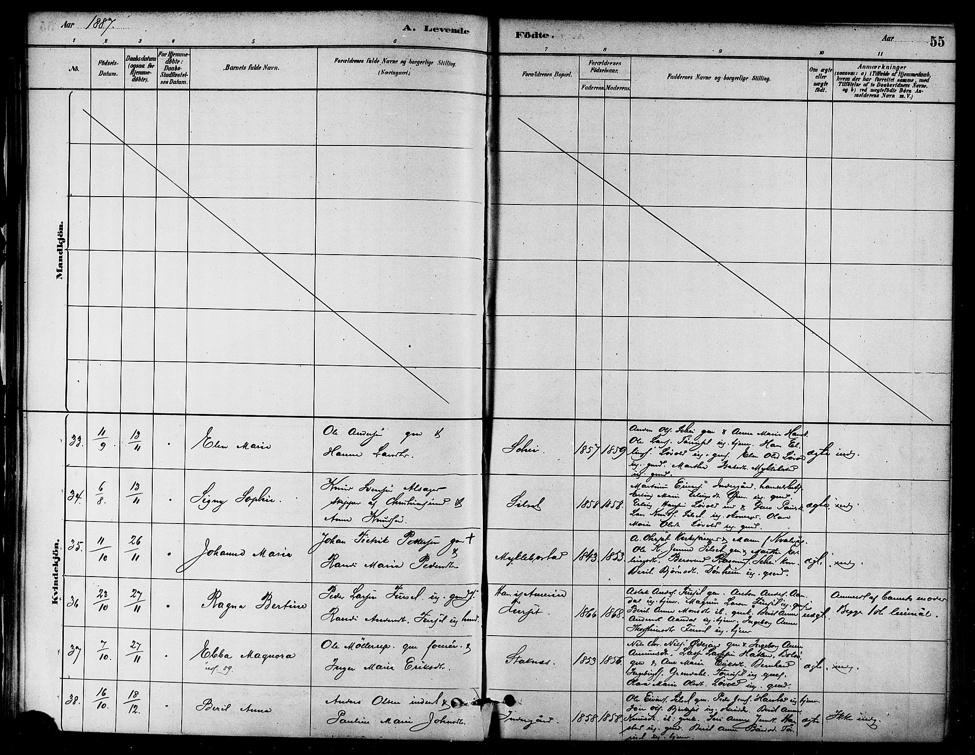 Ministerialprotokoller, klokkerbøker og fødselsregistre - Møre og Romsdal, AV/SAT-A-1454/584/L0967: Parish register (official) no. 584A07, 1879-1894, p. 55