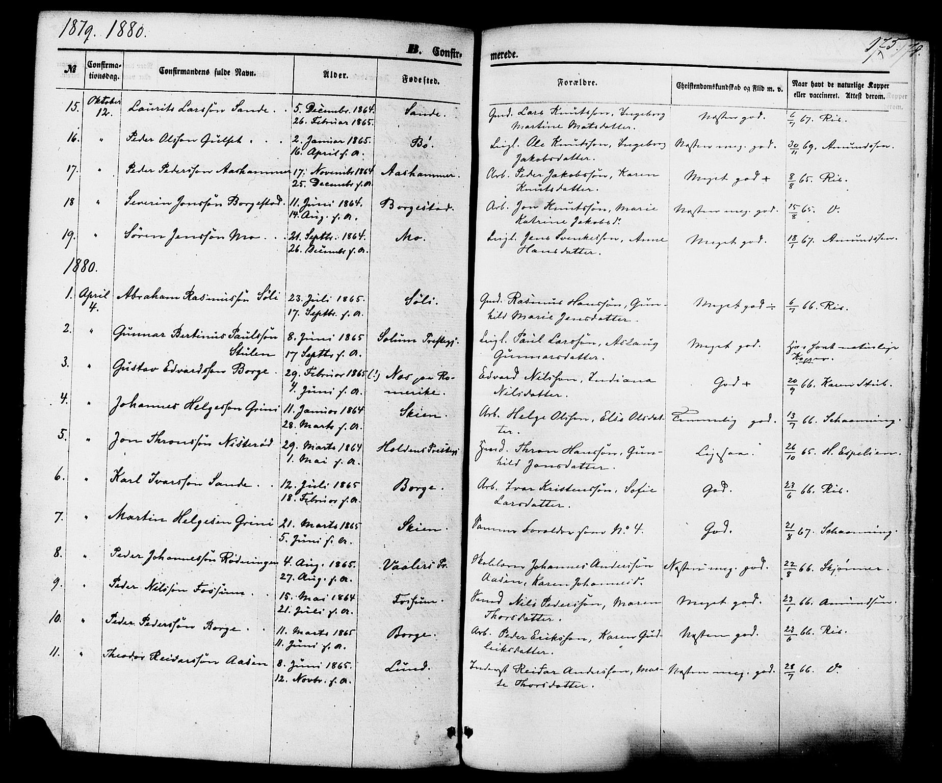 Gjerpen kirkebøker, SAKO/A-265/F/Fa/L0009: Parish register (official) no. I 9, 1872-1885, p. 175