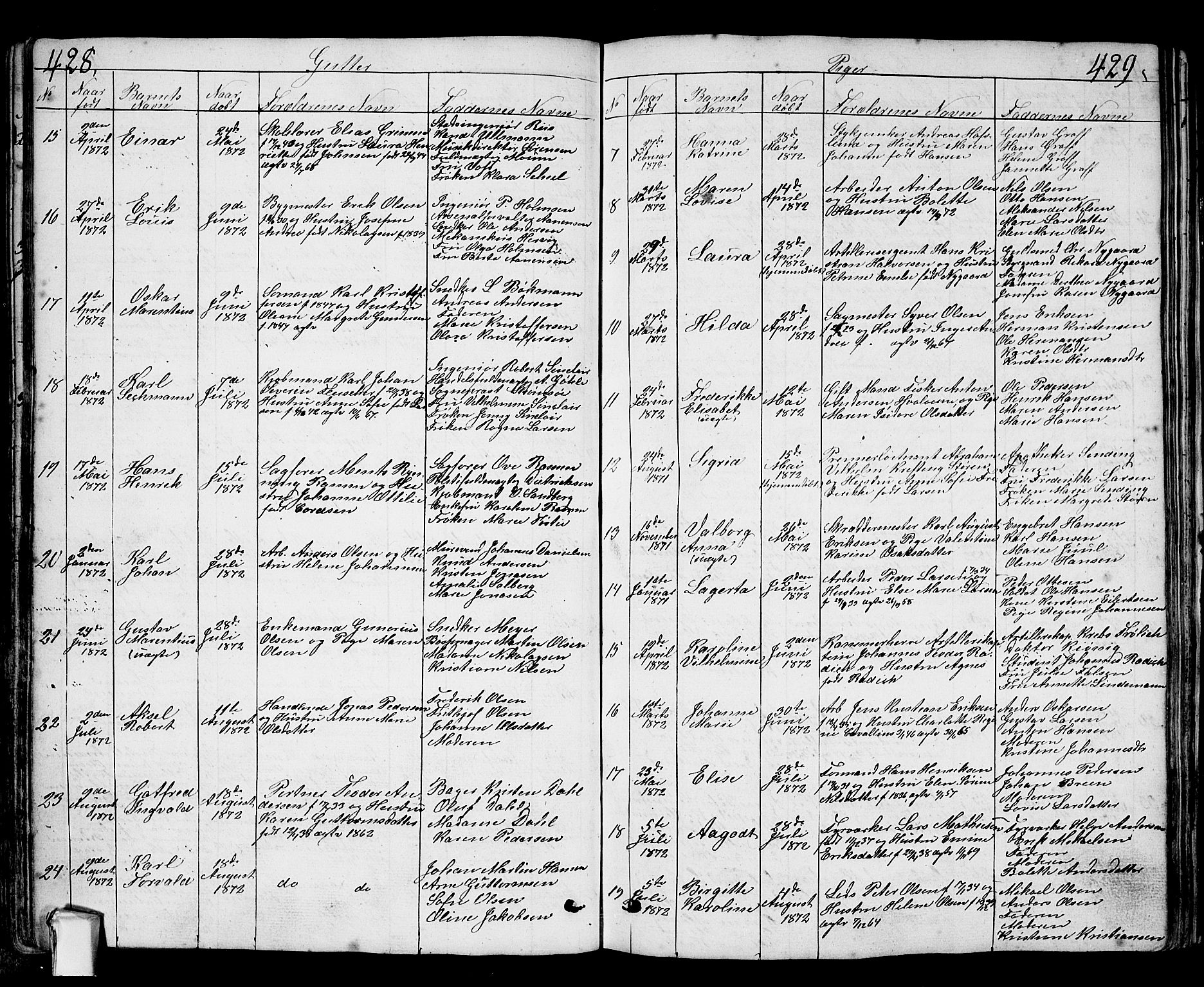 Fredrikstad prestekontor Kirkebøker, AV/SAO-A-11082/G/Ga/L0001: Parish register (copy) no. 1, 1824-1879, p. 428-429