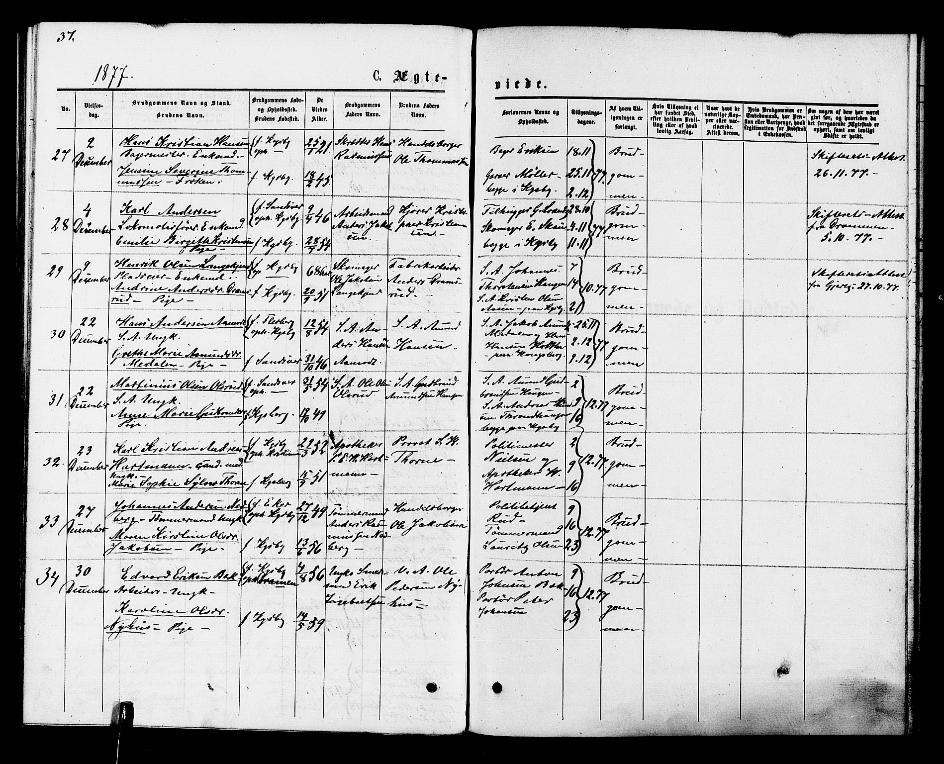 Kongsberg kirkebøker, AV/SAKO-A-22/F/Fa/L0011: Parish register (official) no. I 11, 1876-1877, p. 37