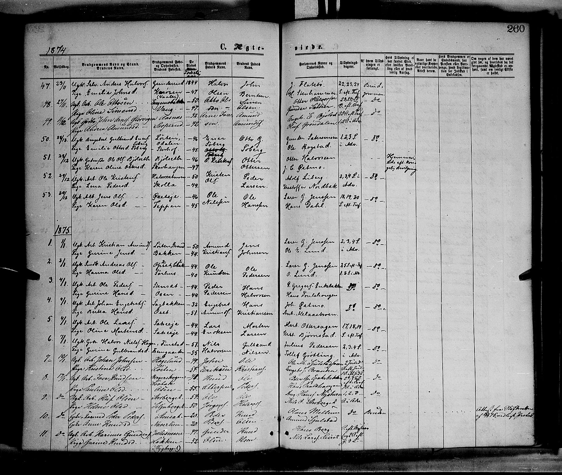 Elverum prestekontor, SAH/PREST-044/H/Ha/Haa/L0011: Parish register (official) no. 11, 1869-1879, p. 260