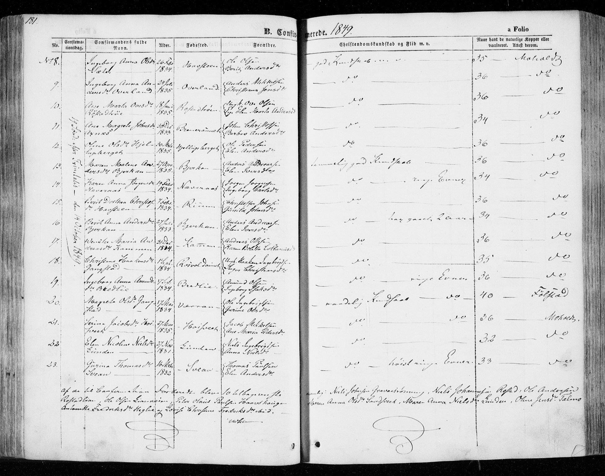 Ministerialprotokoller, klokkerbøker og fødselsregistre - Nord-Trøndelag, SAT/A-1458/701/L0007: Parish register (official) no. 701A07 /1, 1842-1854, p. 181