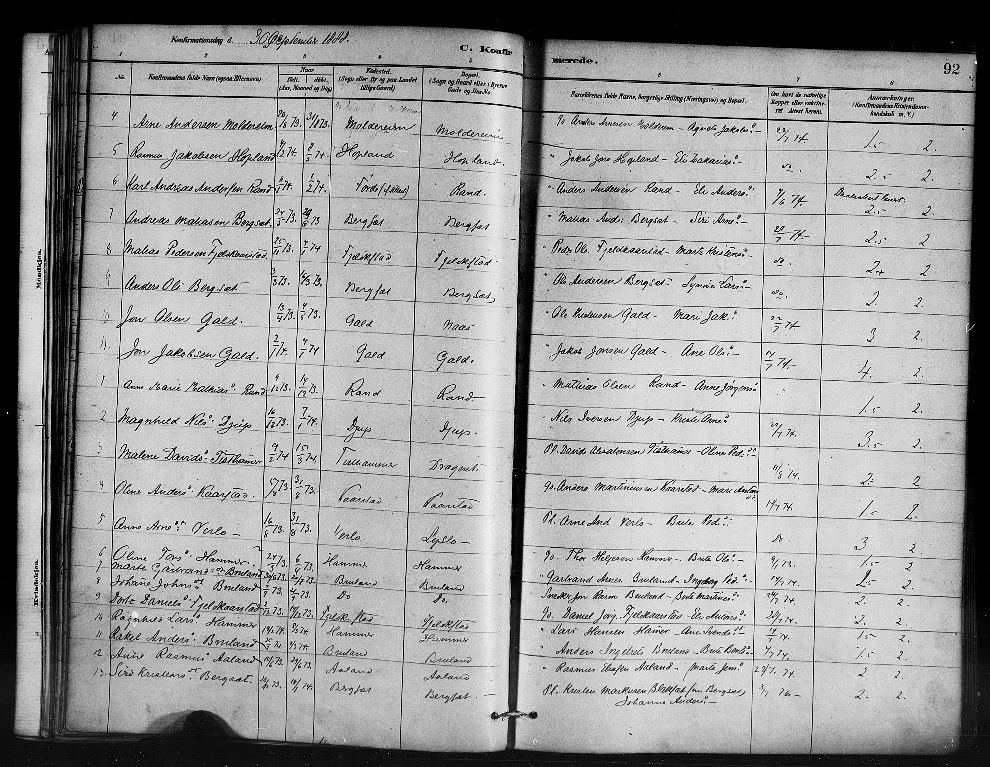 Innvik sokneprestembete, AV/SAB-A-80501: Parish register (official) no. D 1, 1879-1900, p. 92