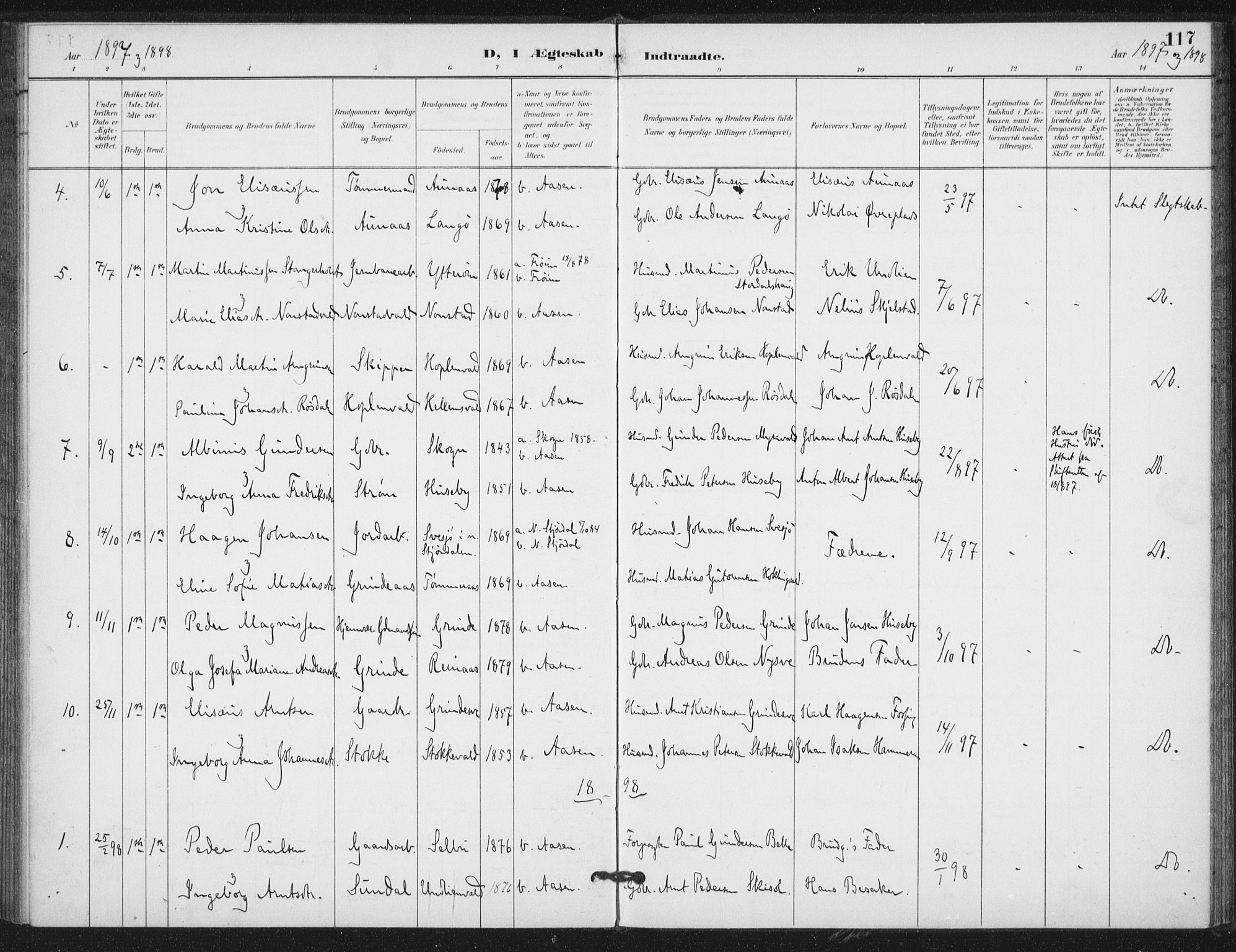 Ministerialprotokoller, klokkerbøker og fødselsregistre - Nord-Trøndelag, SAT/A-1458/714/L0131: Parish register (official) no. 714A02, 1896-1918, p. 117