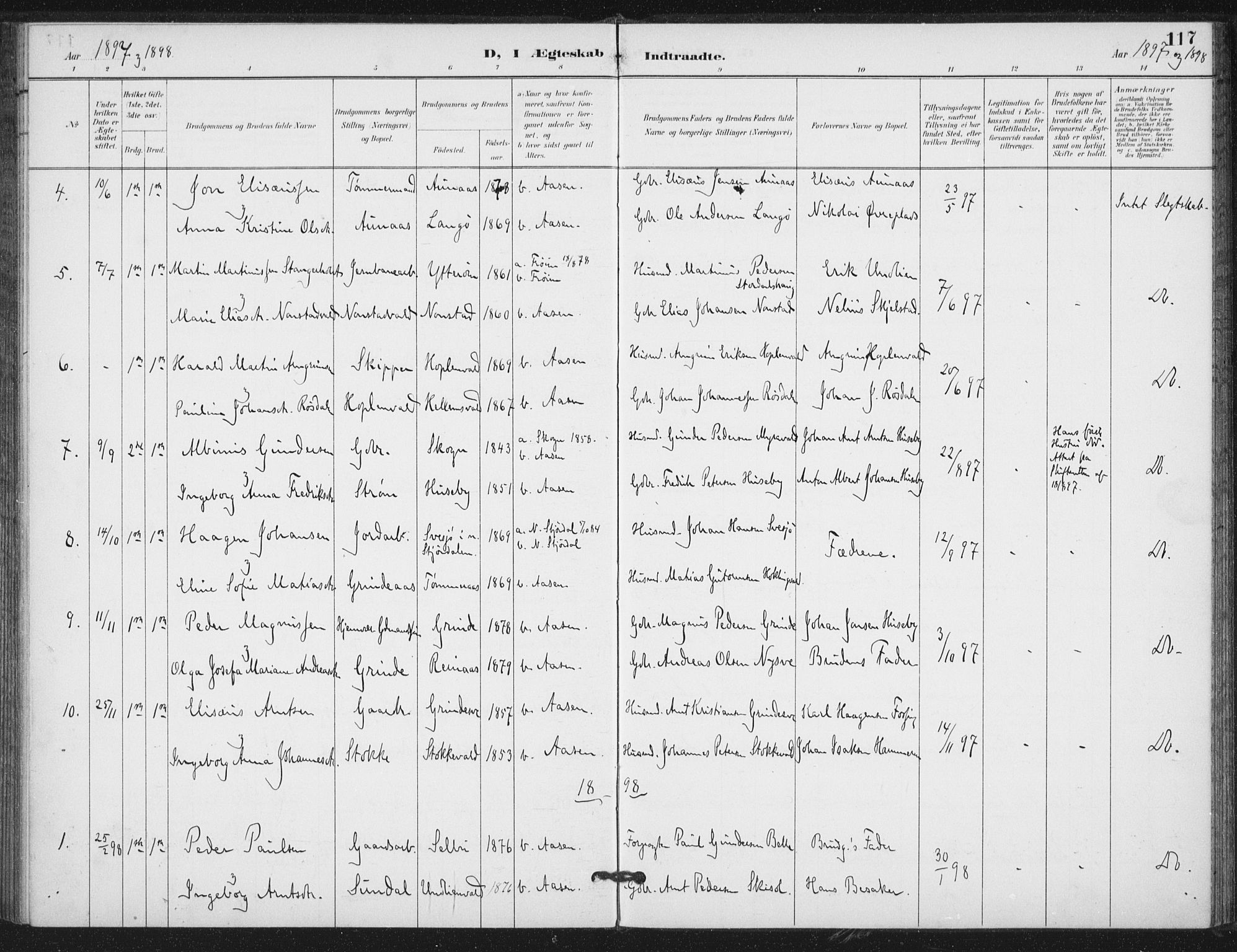 Ministerialprotokoller, klokkerbøker og fødselsregistre - Nord-Trøndelag, AV/SAT-A-1458/714/L0131: Parish register (official) no. 714A02, 1896-1918, p. 117