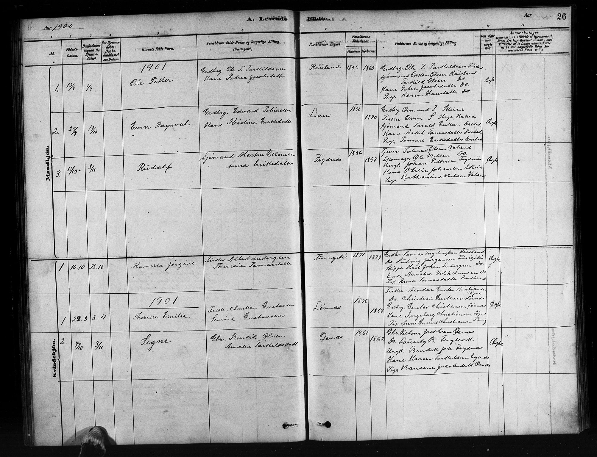 Mandal sokneprestkontor, SAK/1111-0030/F/Fb/Fbb/L0004: Parish register (copy) no. B 4, 1878-1913, p. 26