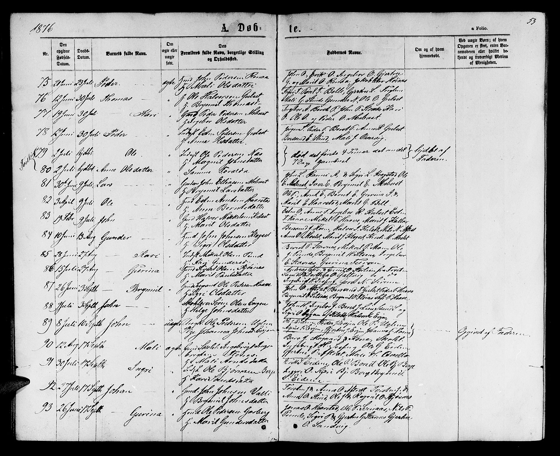 Ministerialprotokoller, klokkerbøker og fødselsregistre - Sør-Trøndelag, AV/SAT-A-1456/695/L1156: Parish register (copy) no. 695C07, 1869-1888, p. 53