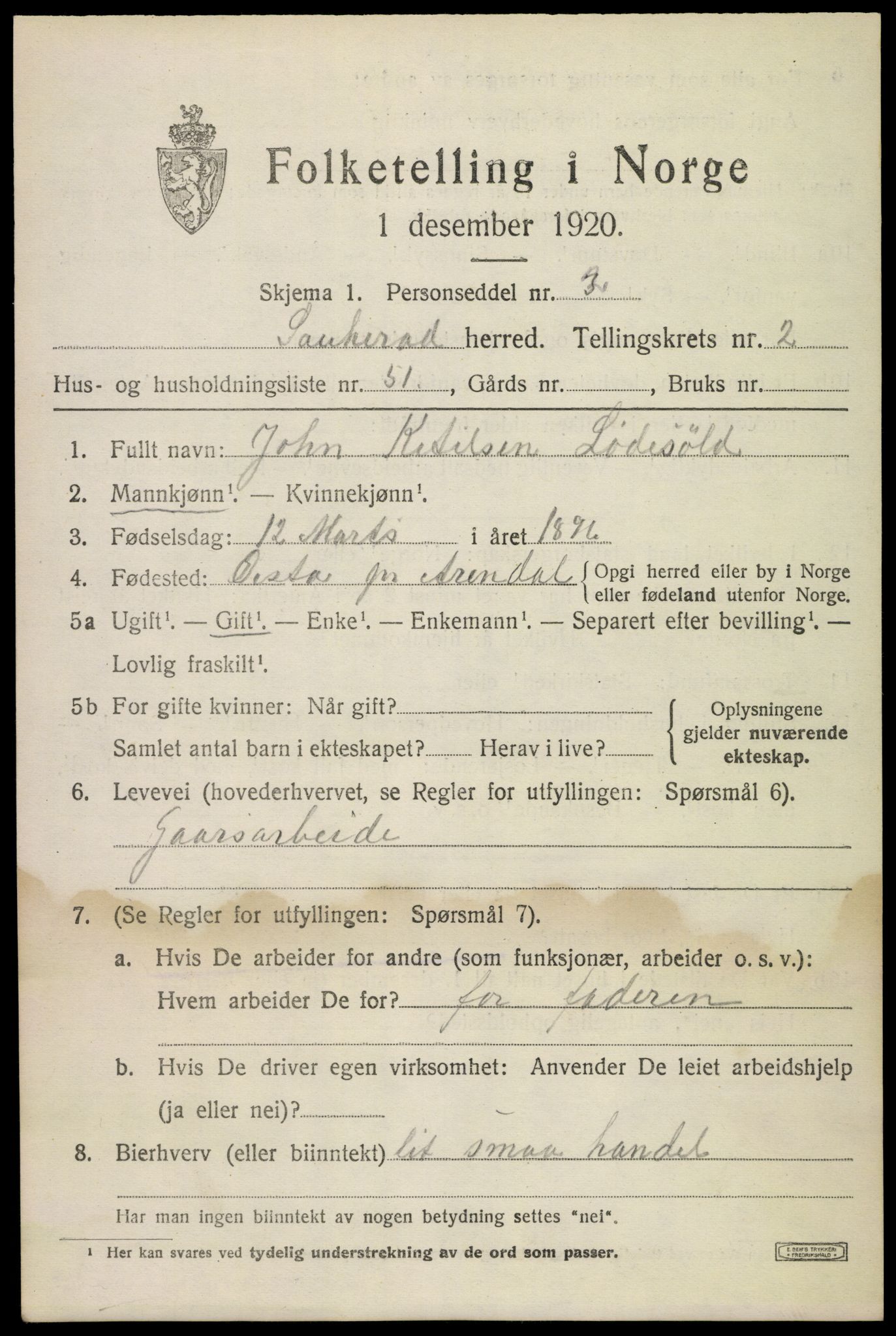 SAKO, 1920 census for Sauherad, 1920, p. 2867