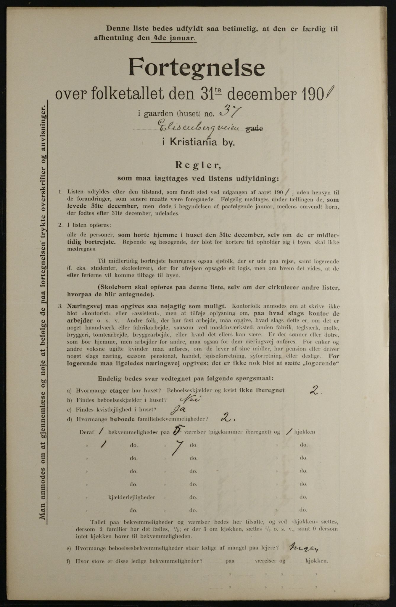 OBA, Municipal Census 1901 for Kristiania, 1901, p. 3305