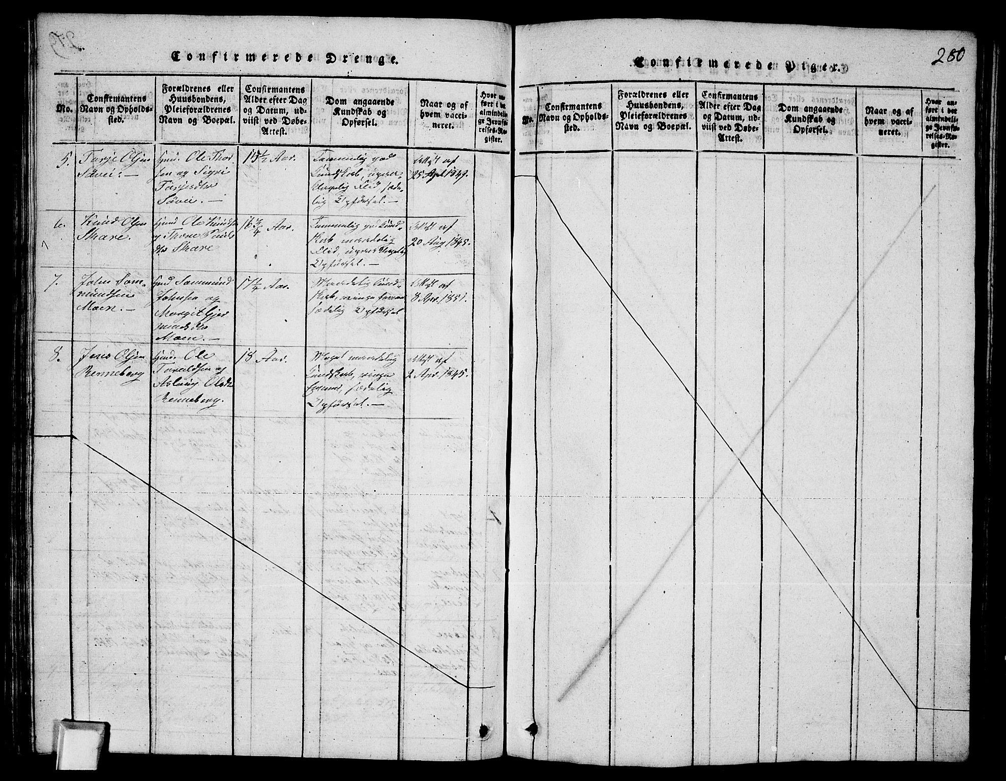 Fyresdal kirkebøker, SAKO/A-263/G/Ga/L0003: Parish register (copy) no. I 3, 1815-1863, p. 280